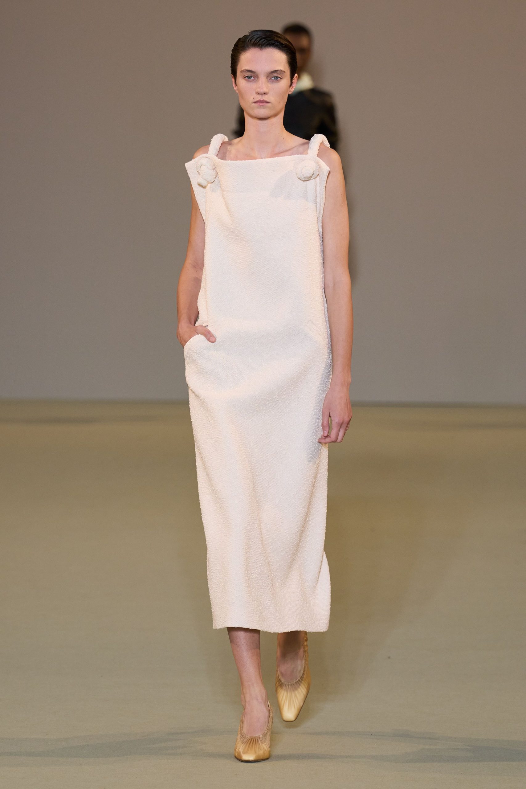 white relaxed midi dress with pockets