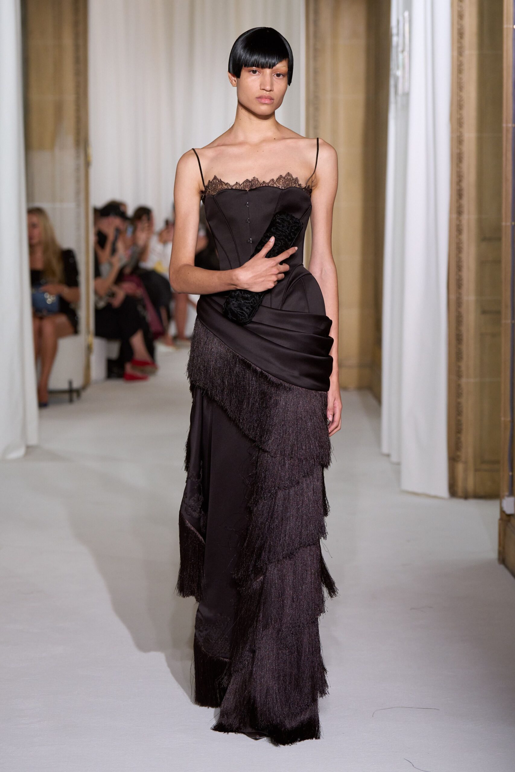 black silk sleeveless gown