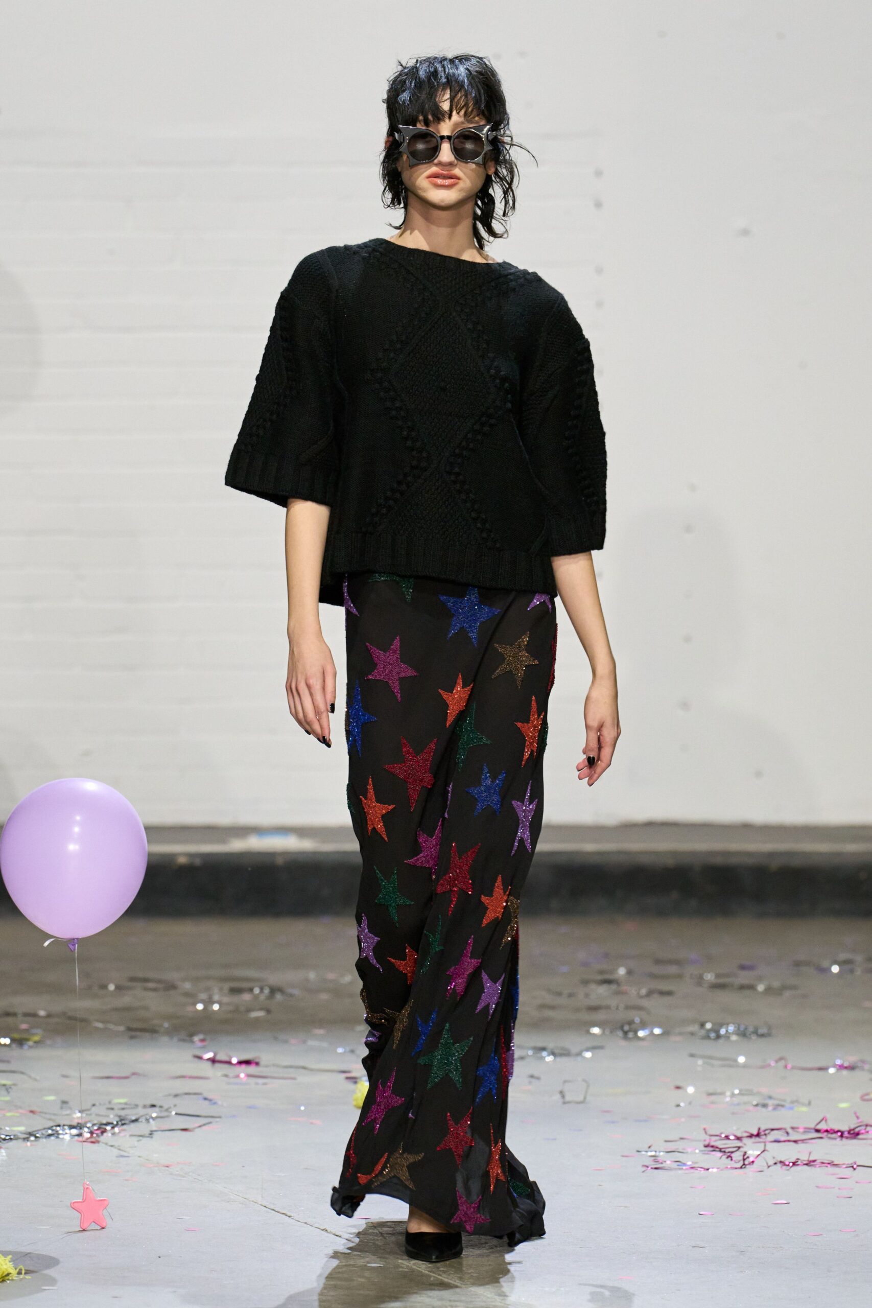 black wool short-sleeve relaxed textured top