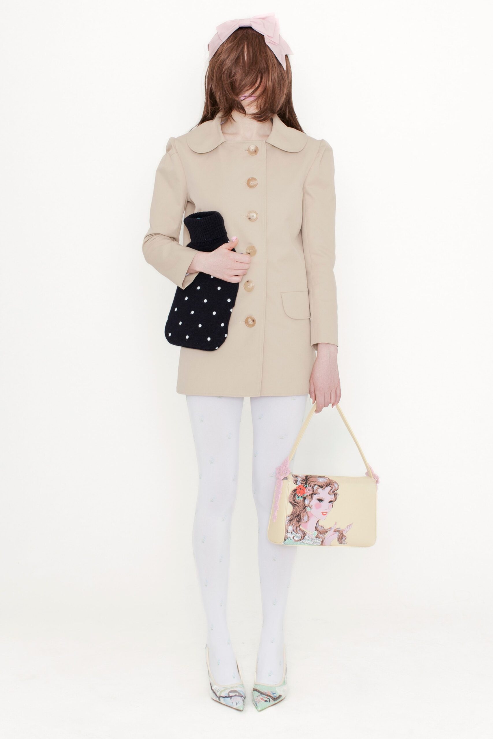 beige cotton long-sleeve collared fitted buttoned coat