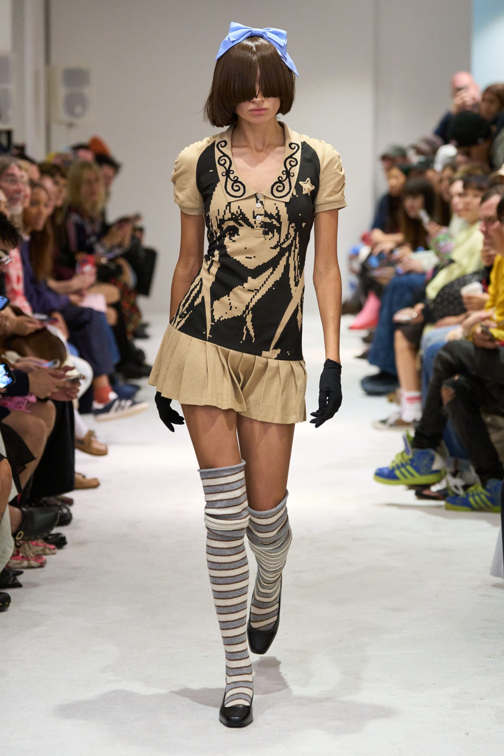 beige and black mini-dress