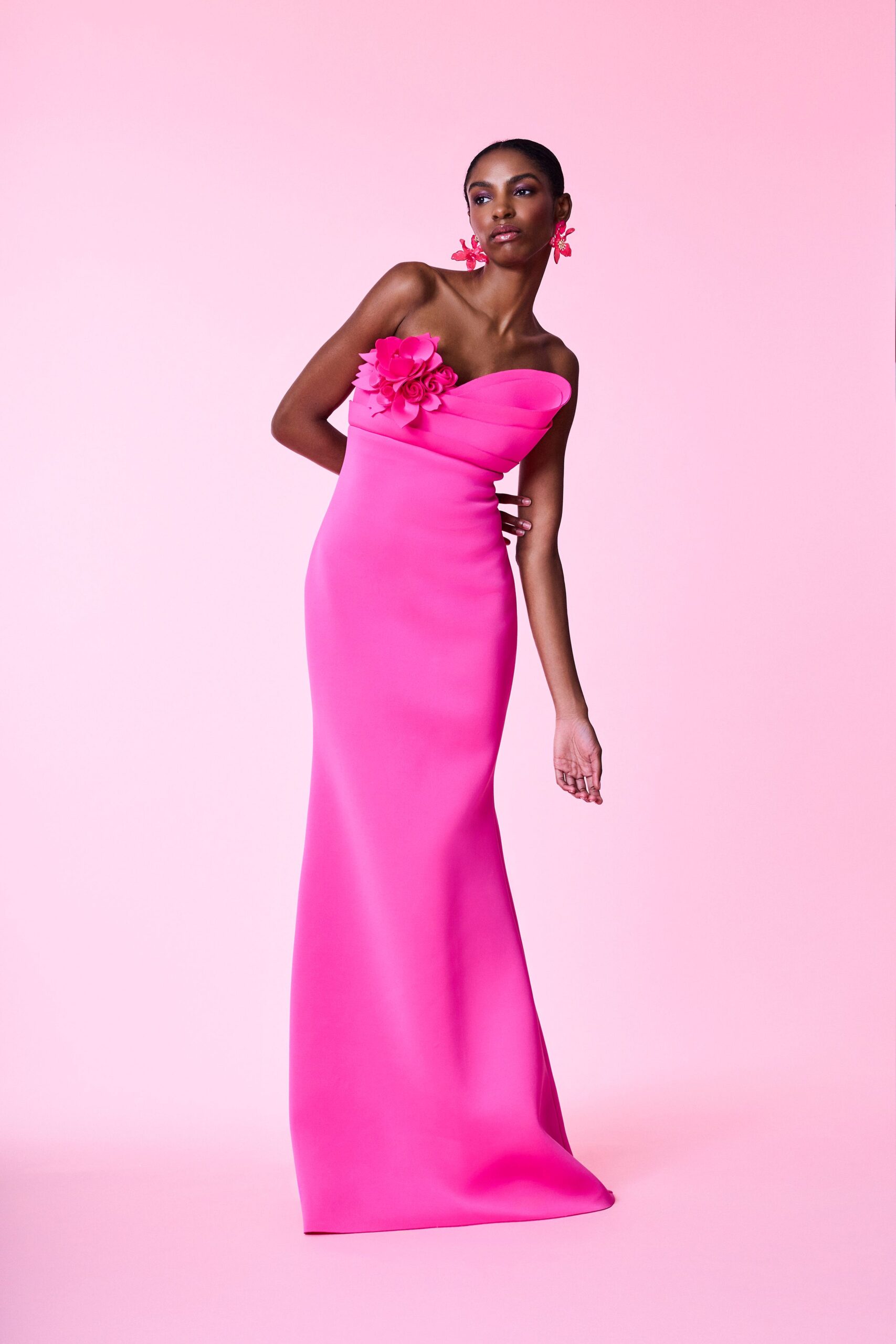 fitted pink strapless gown