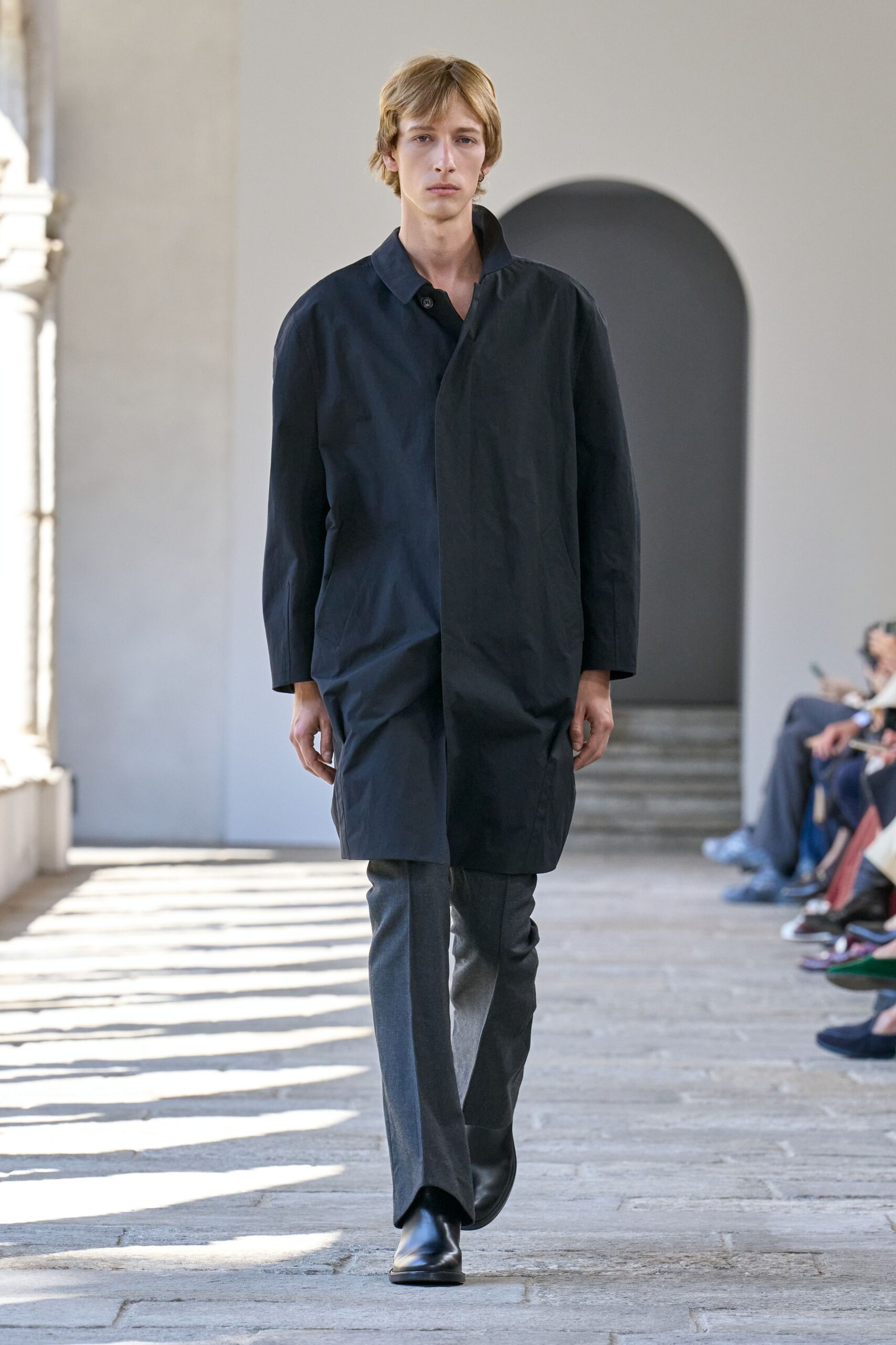 gray wool slim straight-leg pants