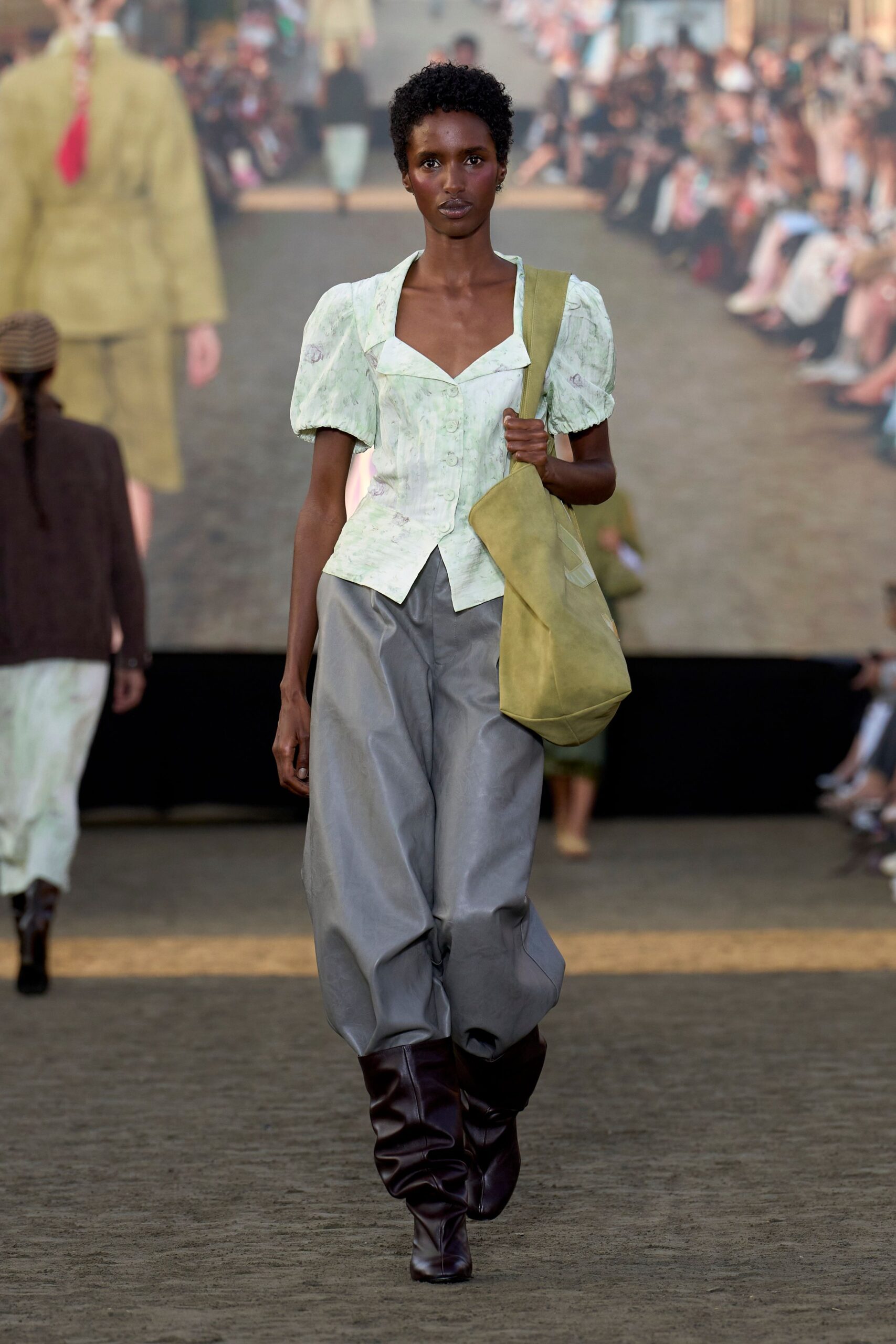 brown leather structured shiny maxi boots