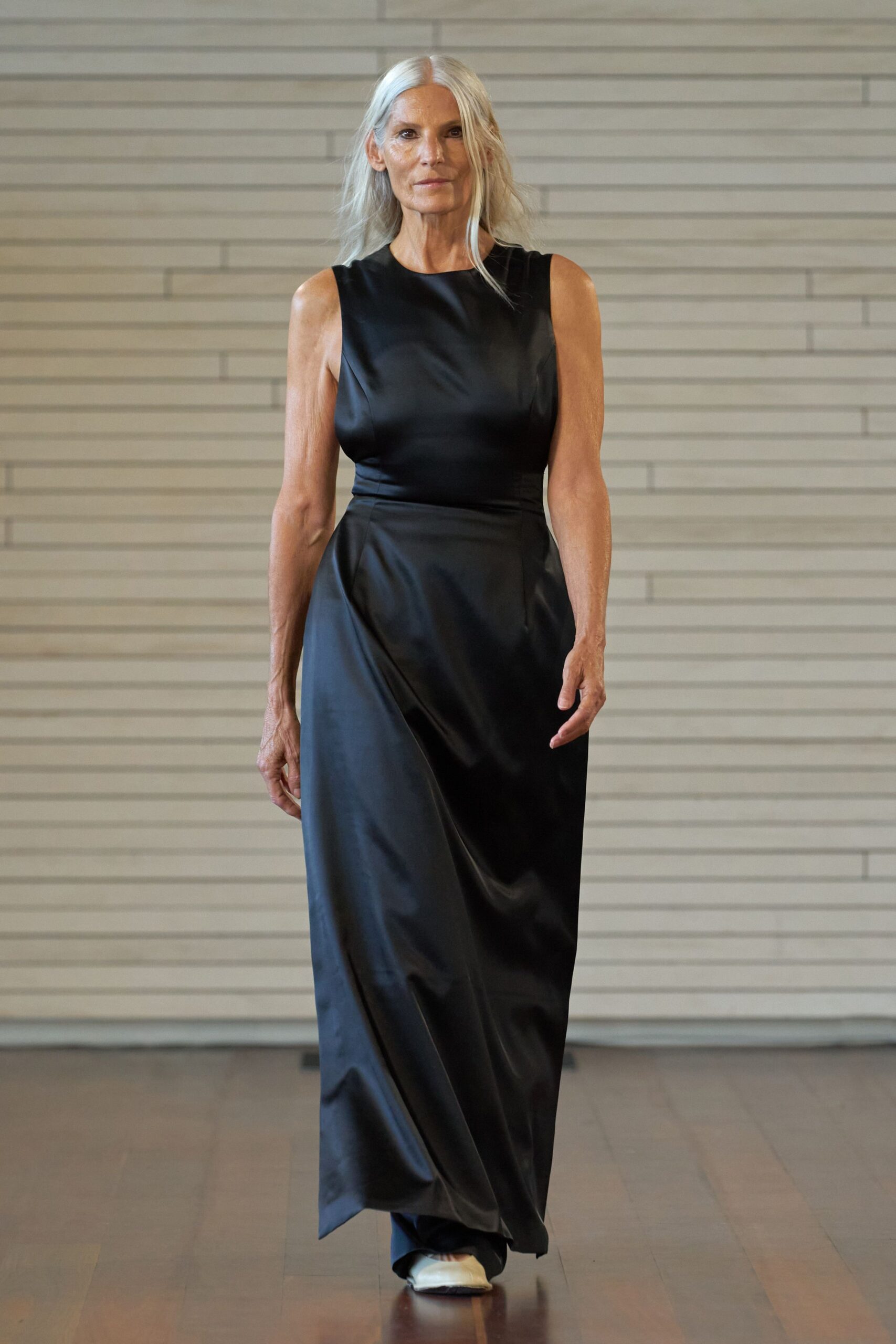 black silk sleeveless gown