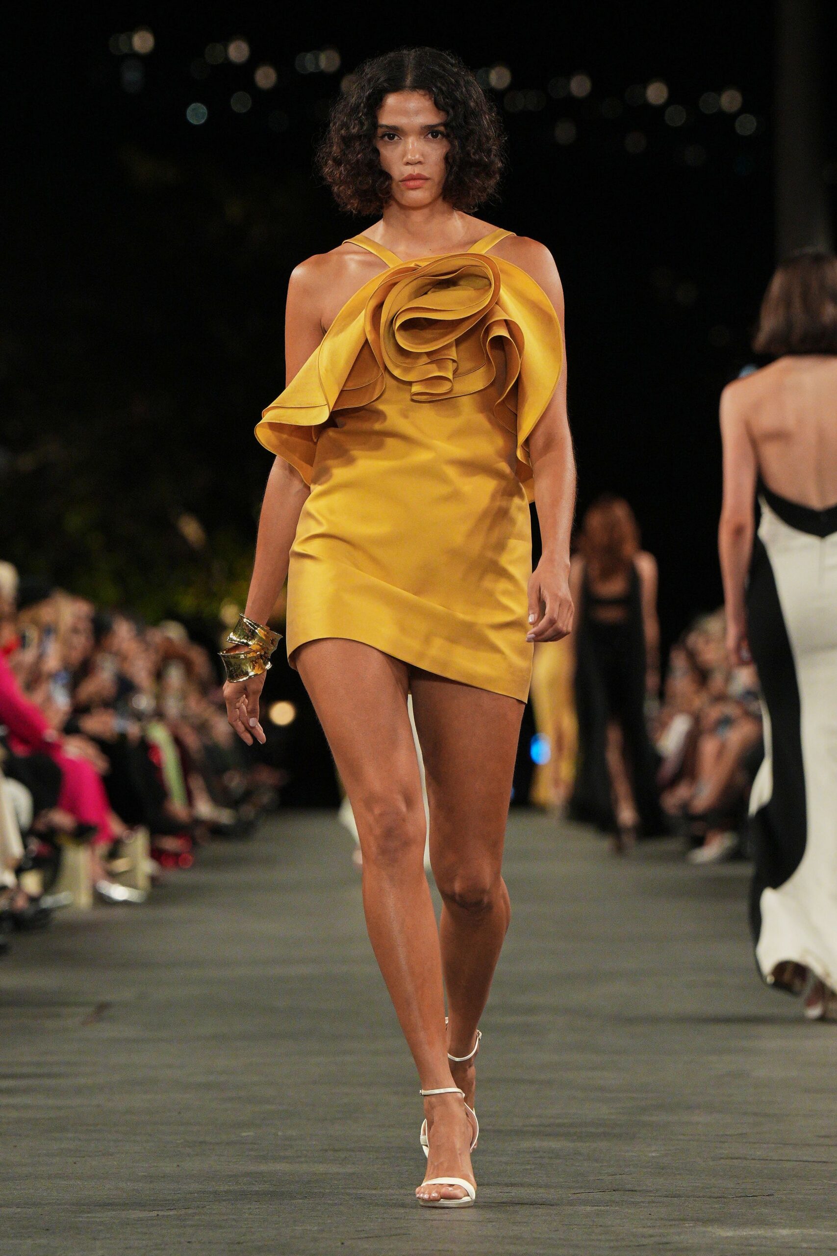 yellow satin mini dress