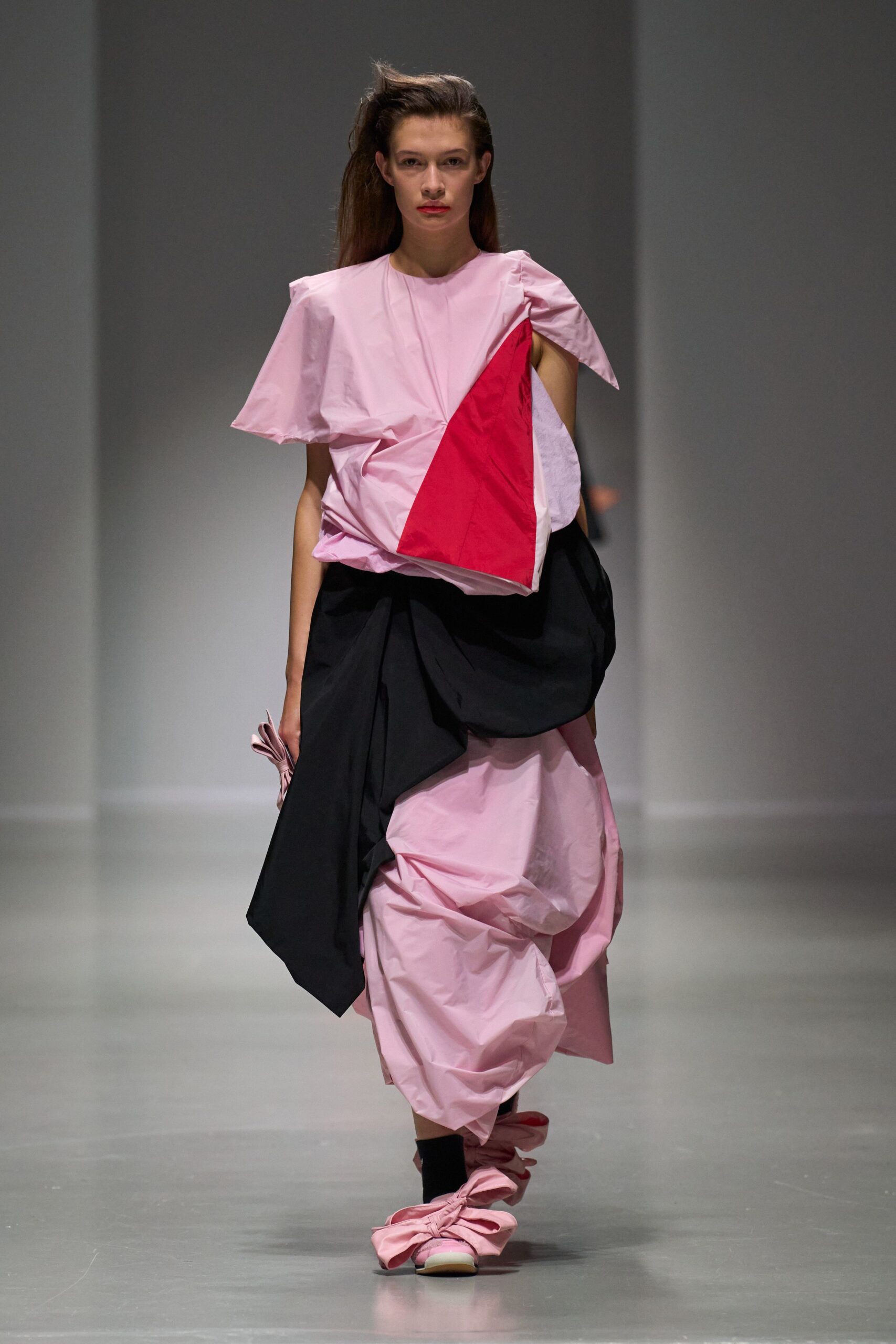 pink and black asymmetric dress