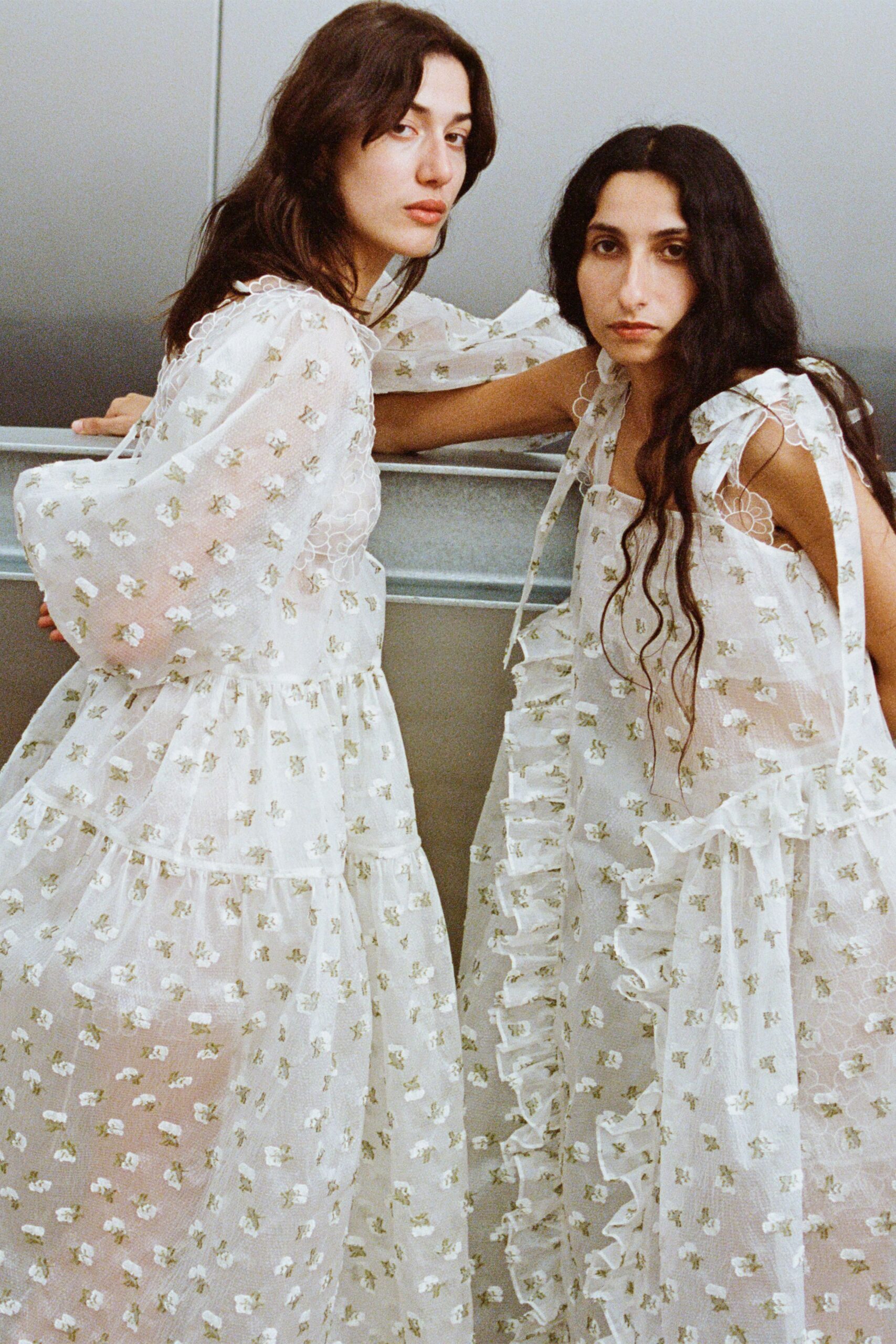white floral ruffled maxi dress