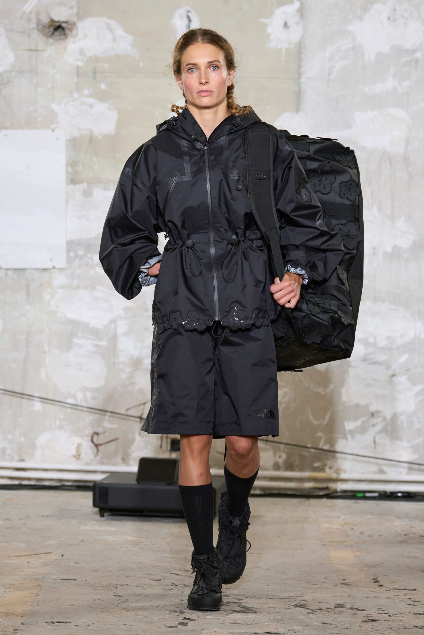 black nylon jacket and skirt