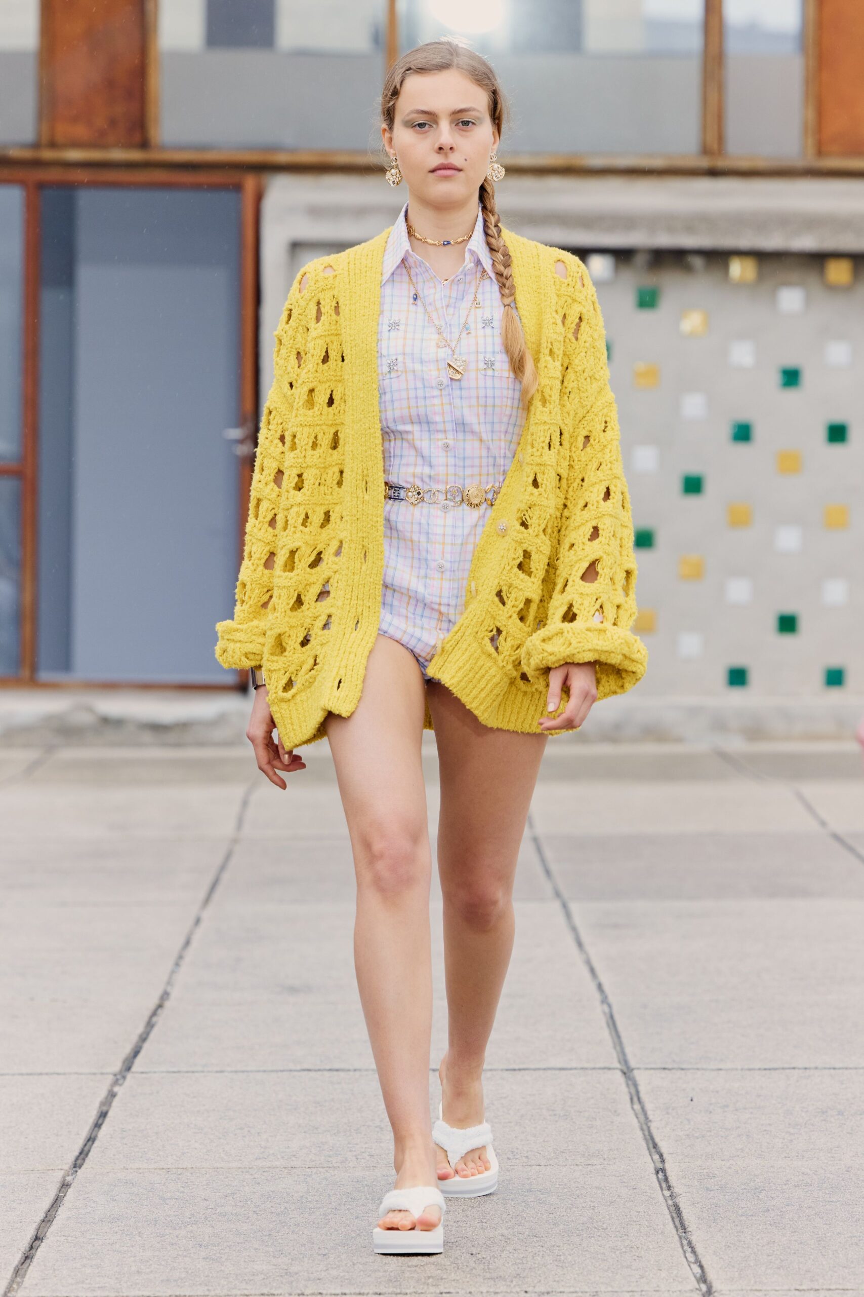 yellow cotton long-sleeve oversized cardigan