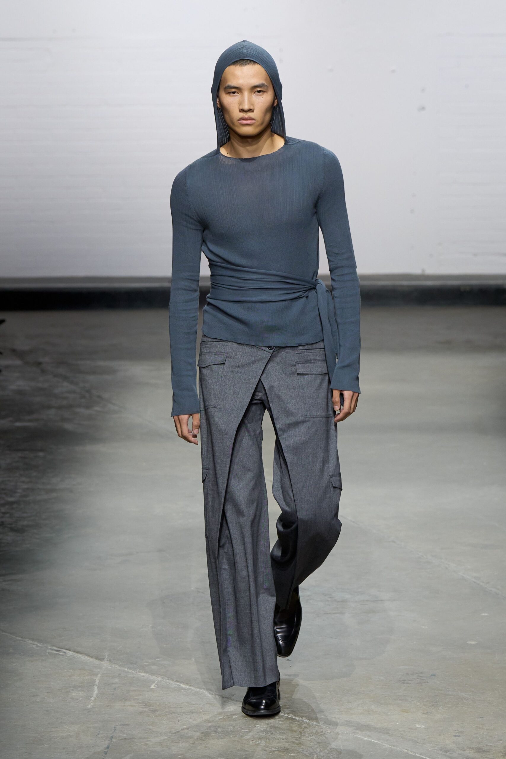 gray wool relaxed cargo pants