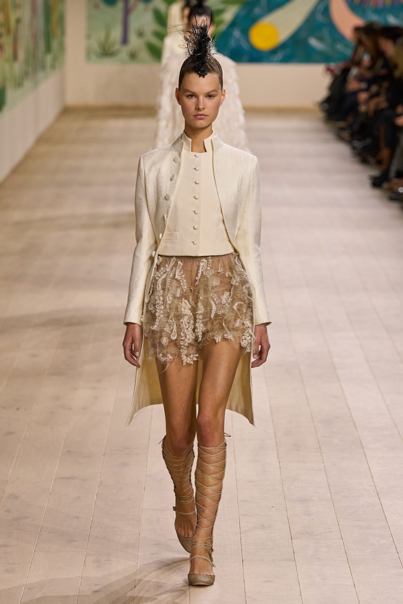 white silk long-sleeve collared fitted buttoned jacket