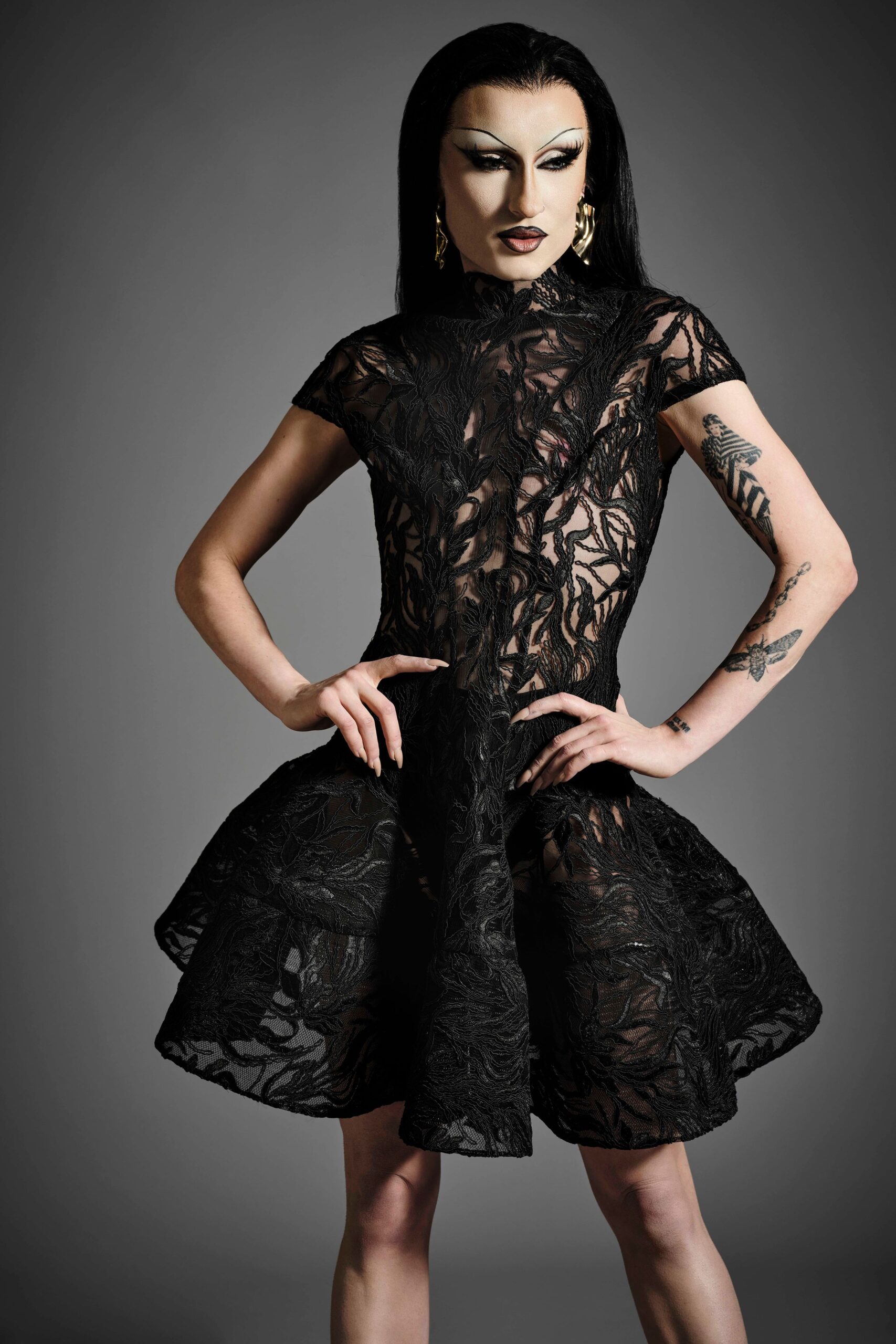 black lace mini dress