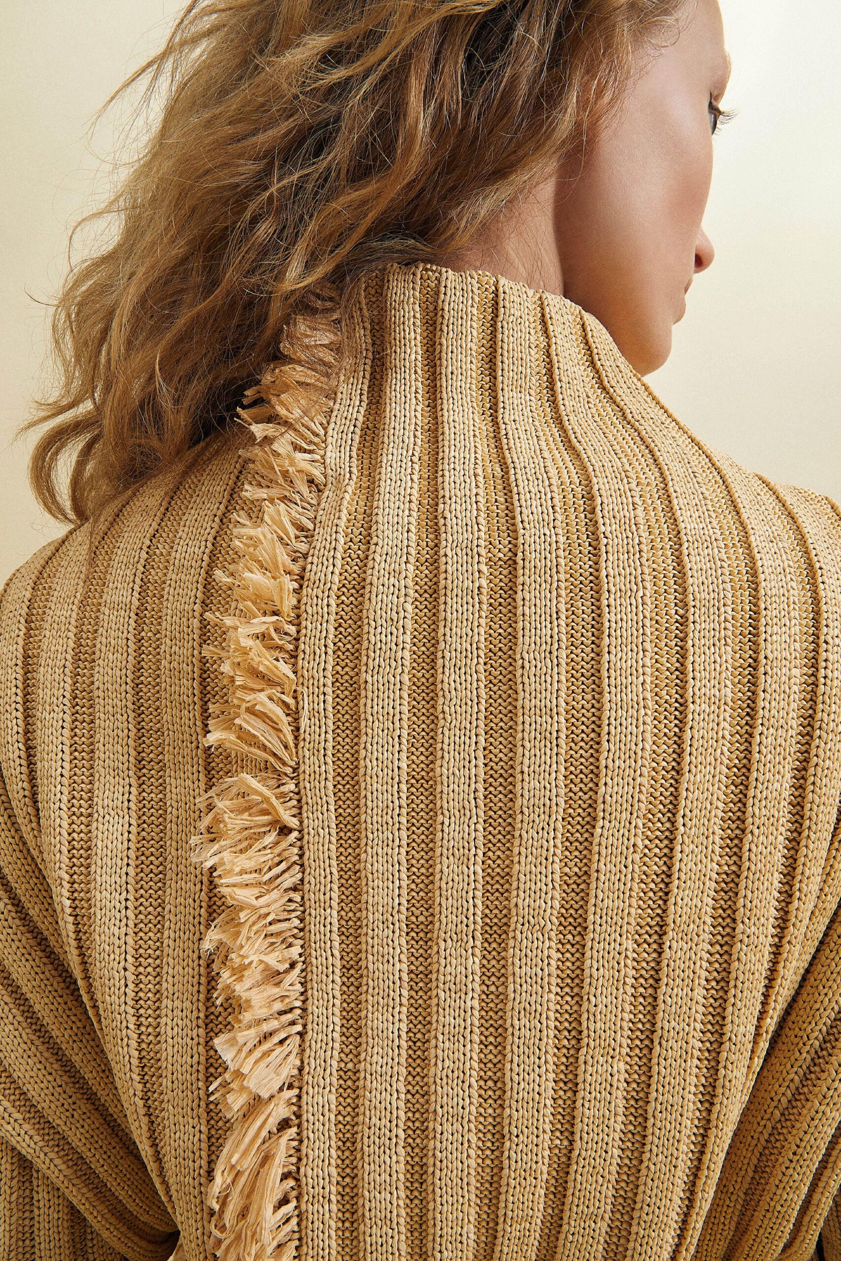 beige striped fringed cape
