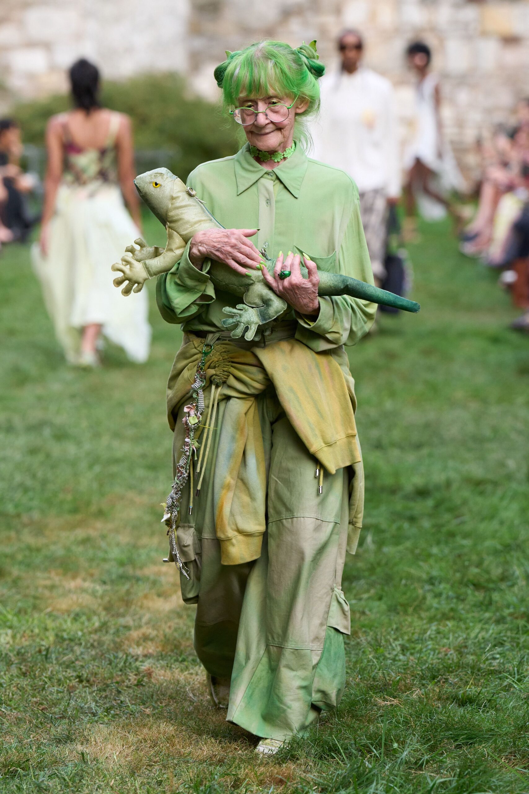 green relaxed maxi dress with bag