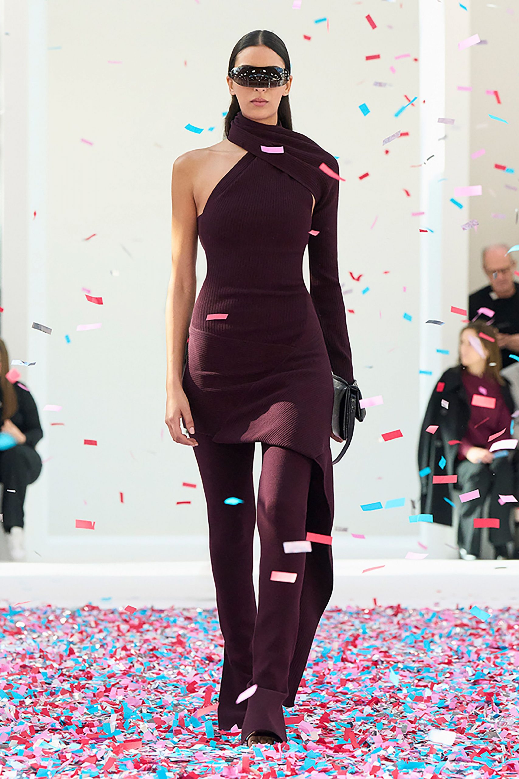 maroon knit sleeveless high-neck fitted layered catsuit