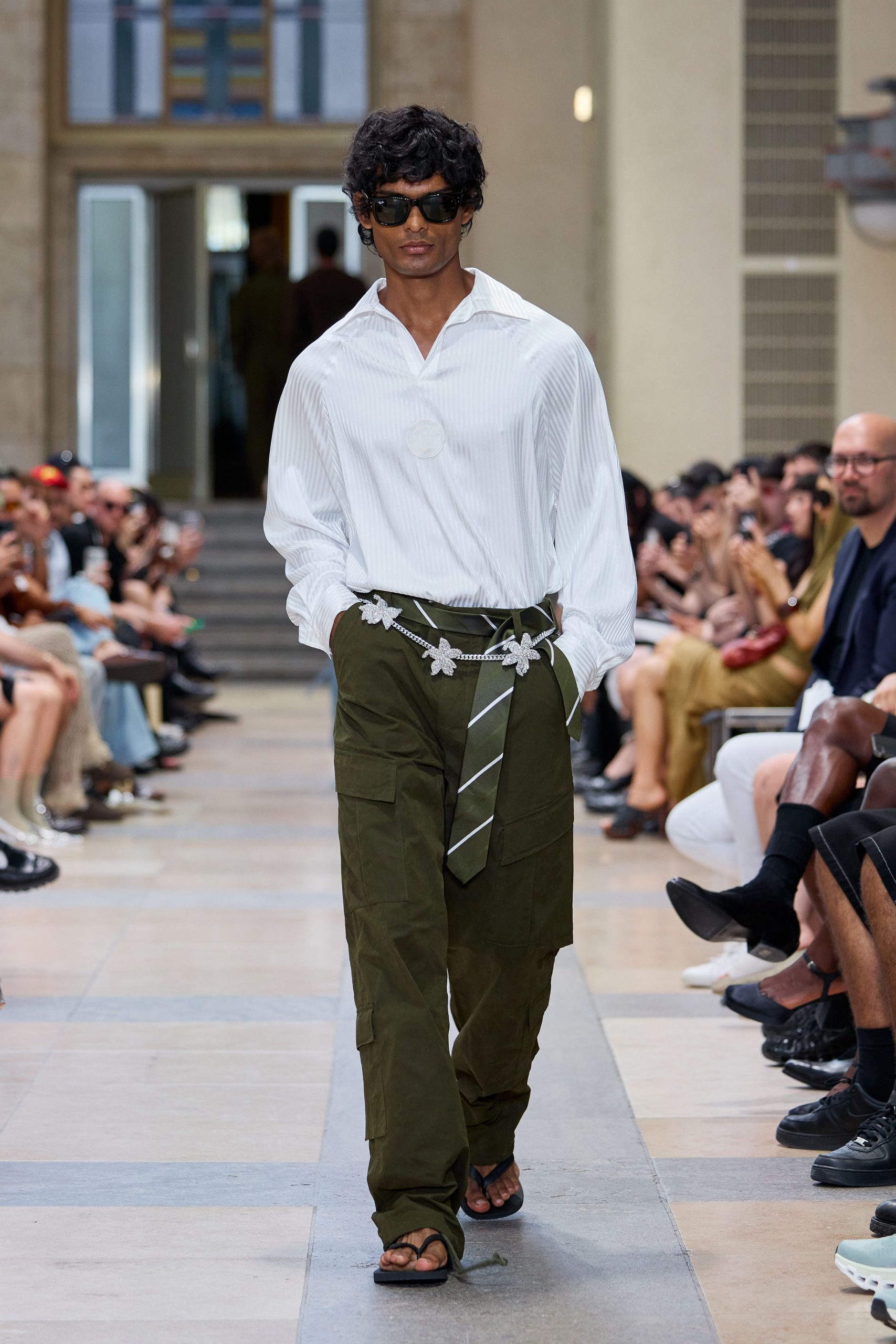 white relaxed shirt with cargo pants