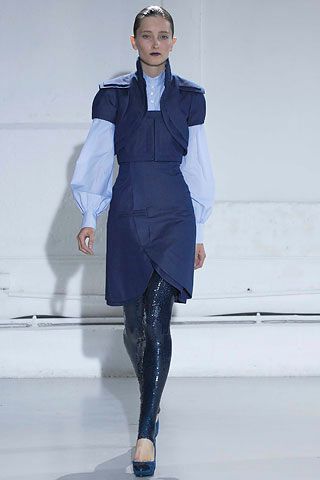 asymmetric apron-style blue dress