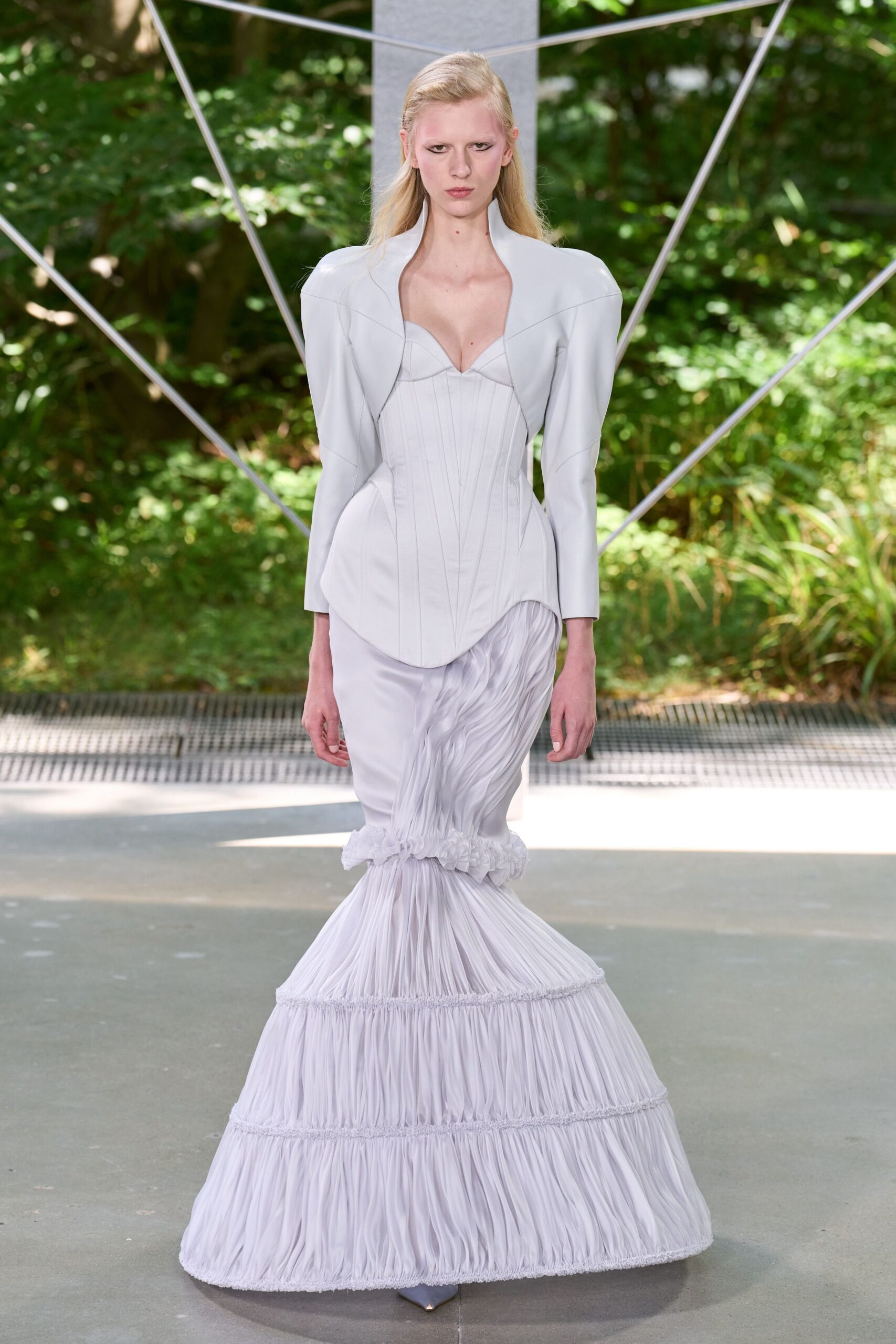 white silk fitted gown