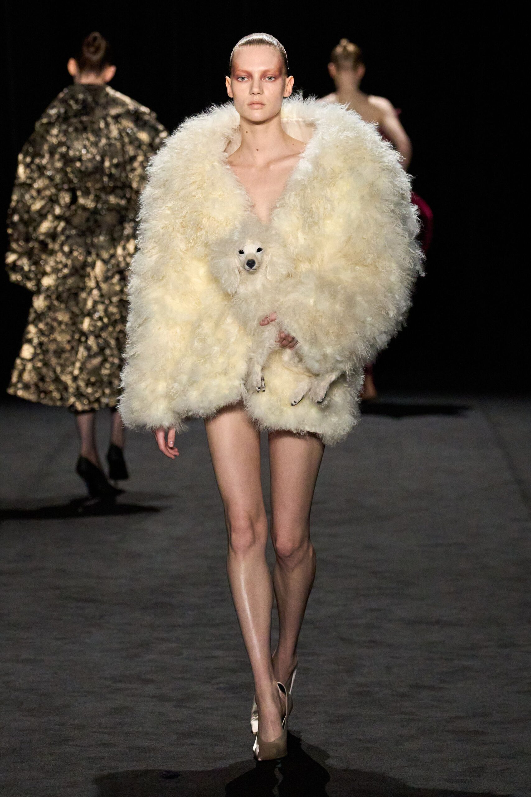 white fur oversized coat