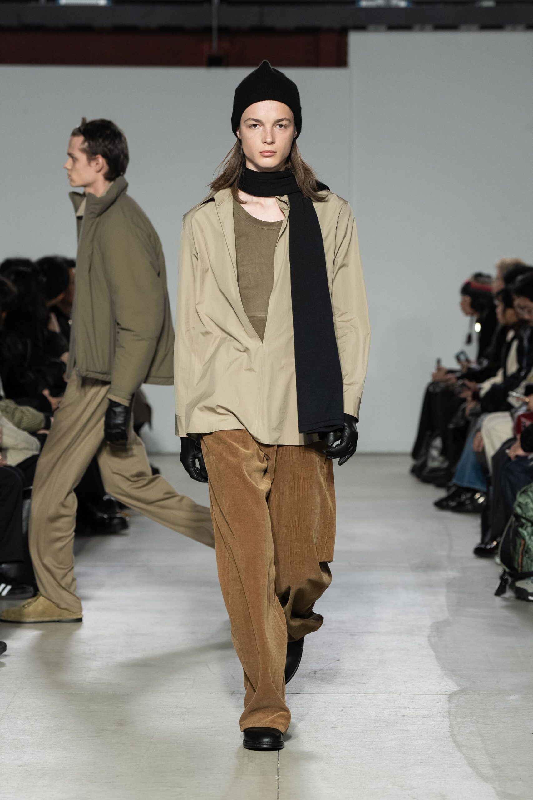 beige relaxed jacket with brown top and pants