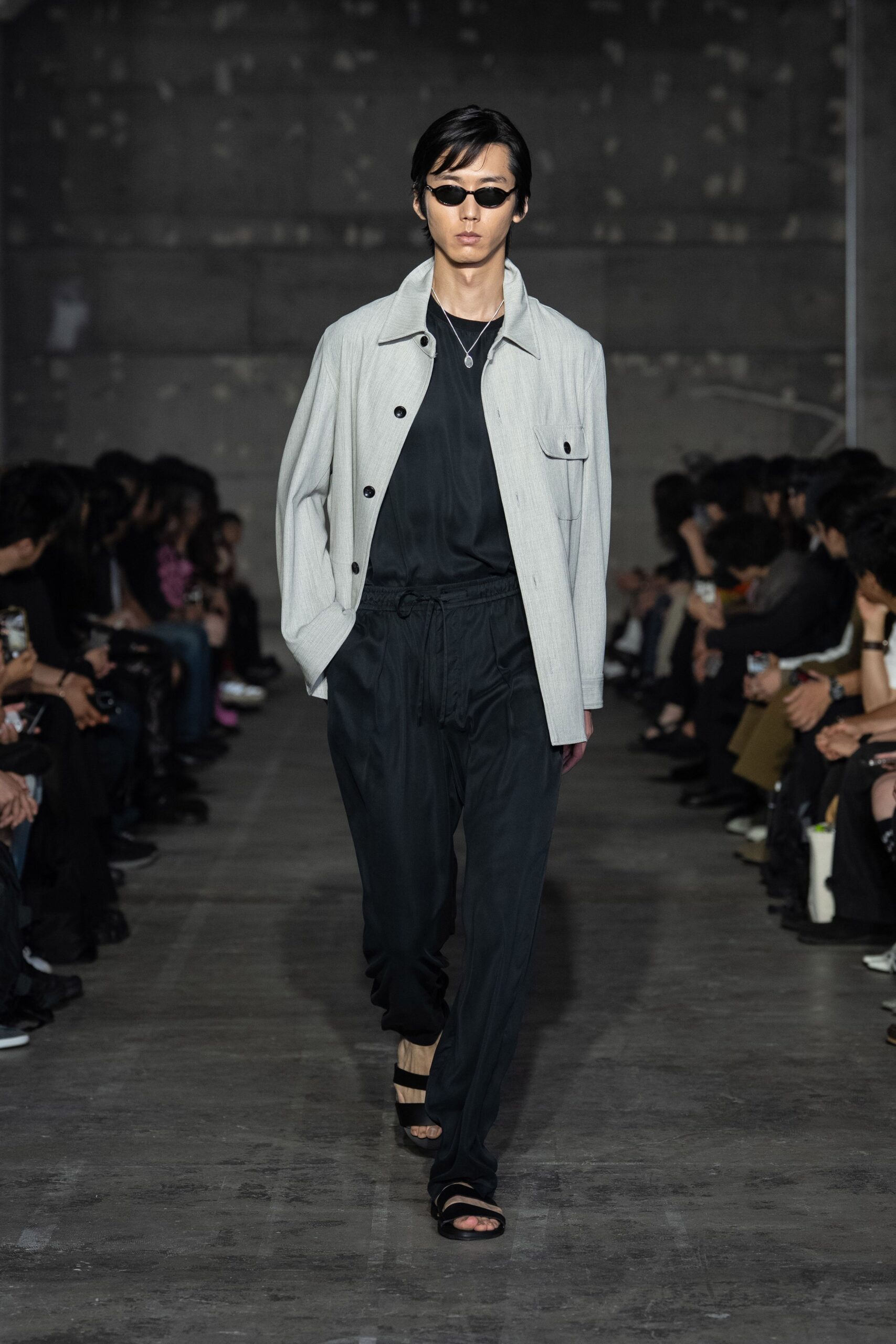 white linen long-sleeve collared structured buttoned pockets jacket