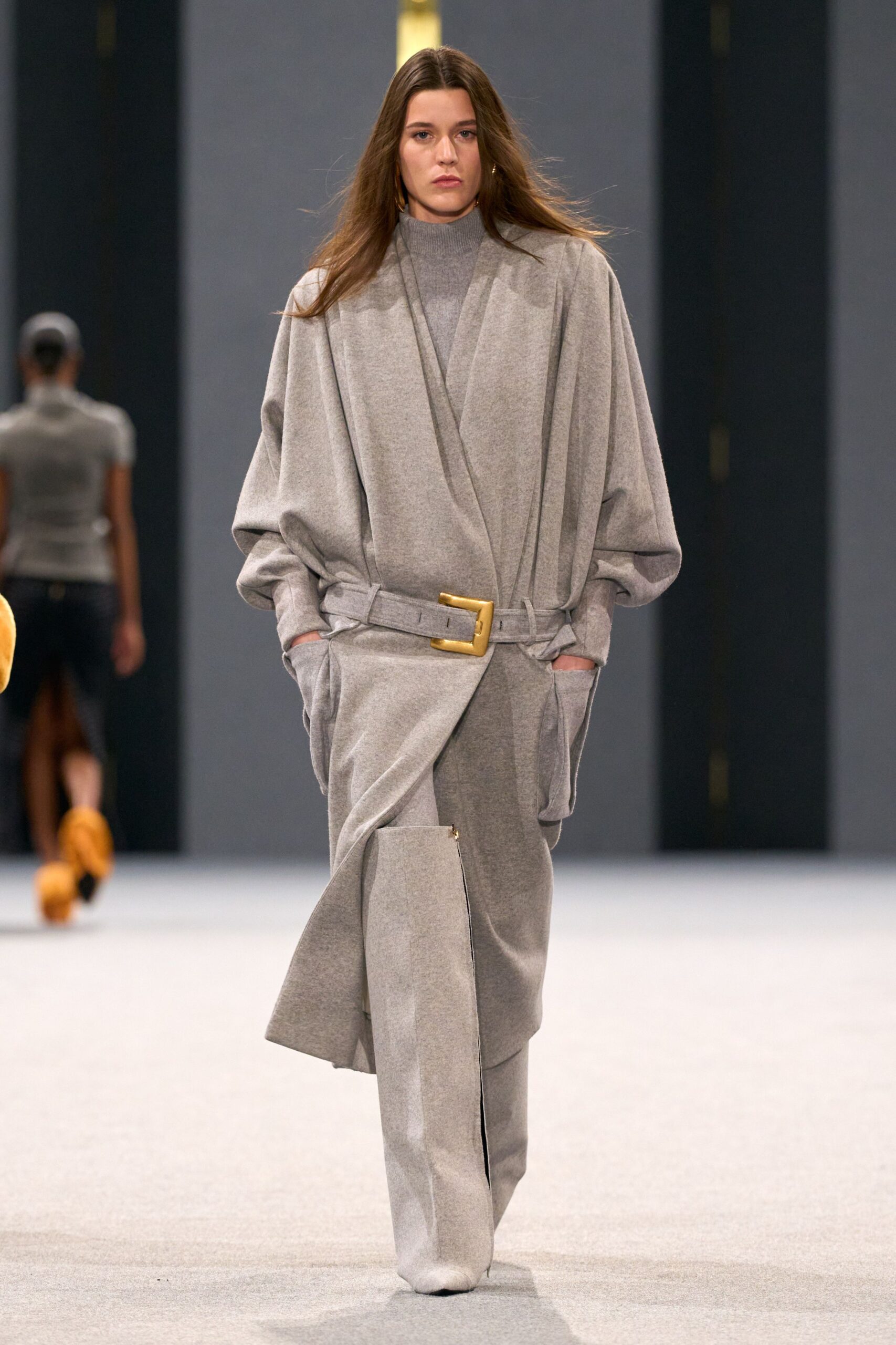 gray wool relaxed coat and pants