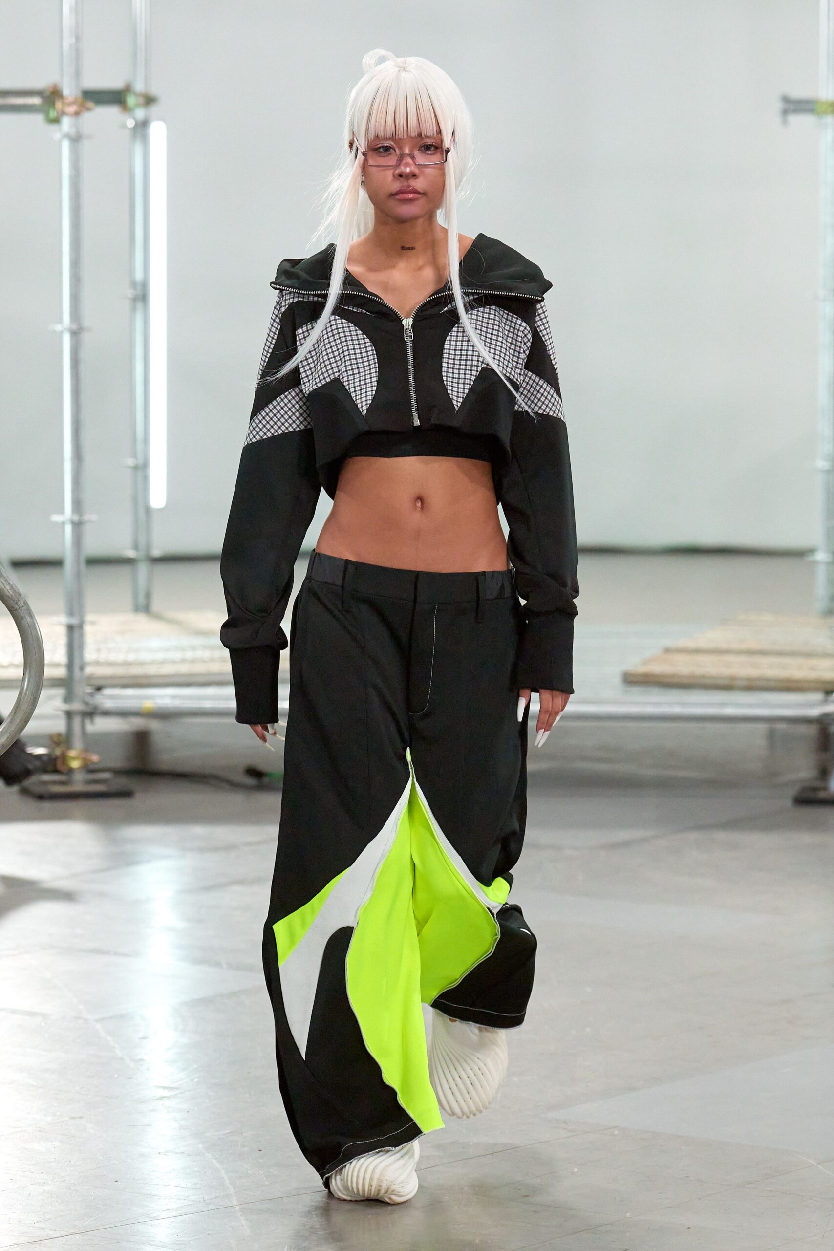black and neon green hoodie and pants