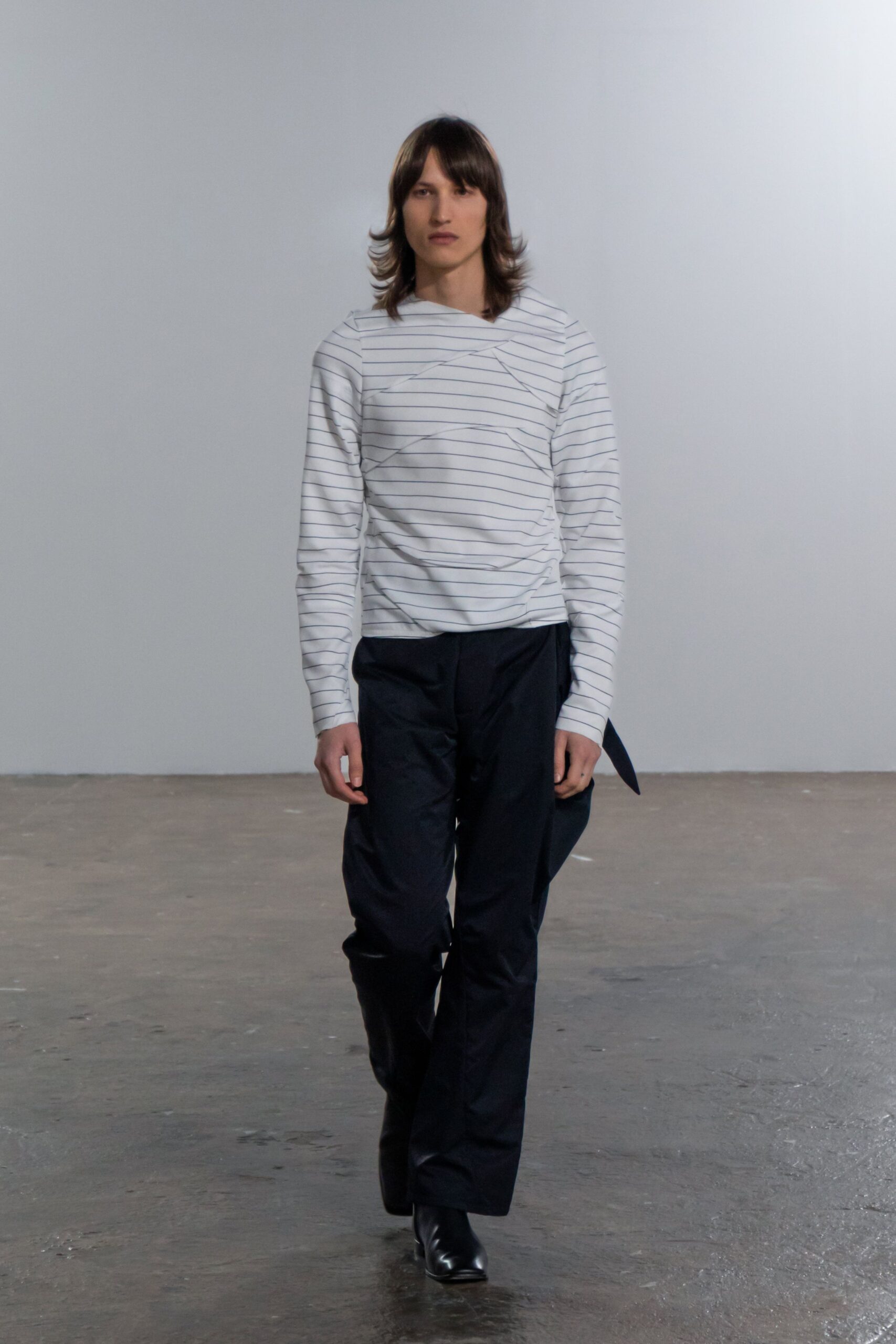 striped top with relaxed pants