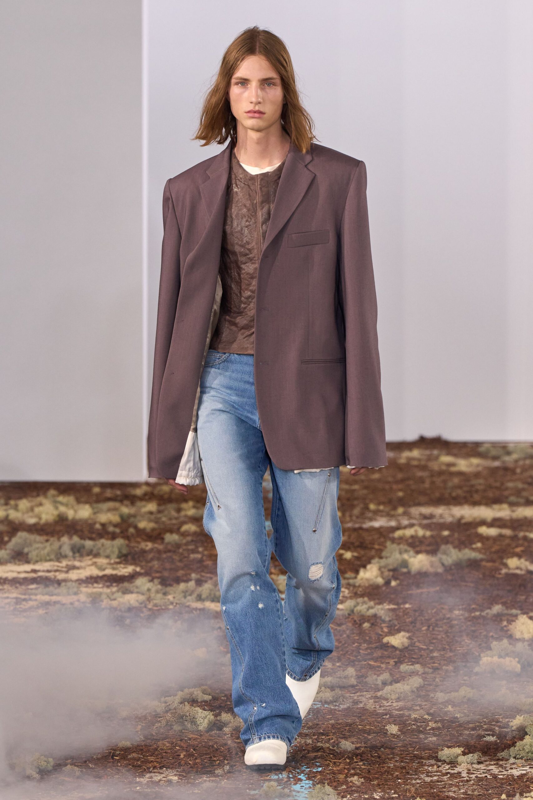 brown leather sleeveless high-neck fitted textured top
