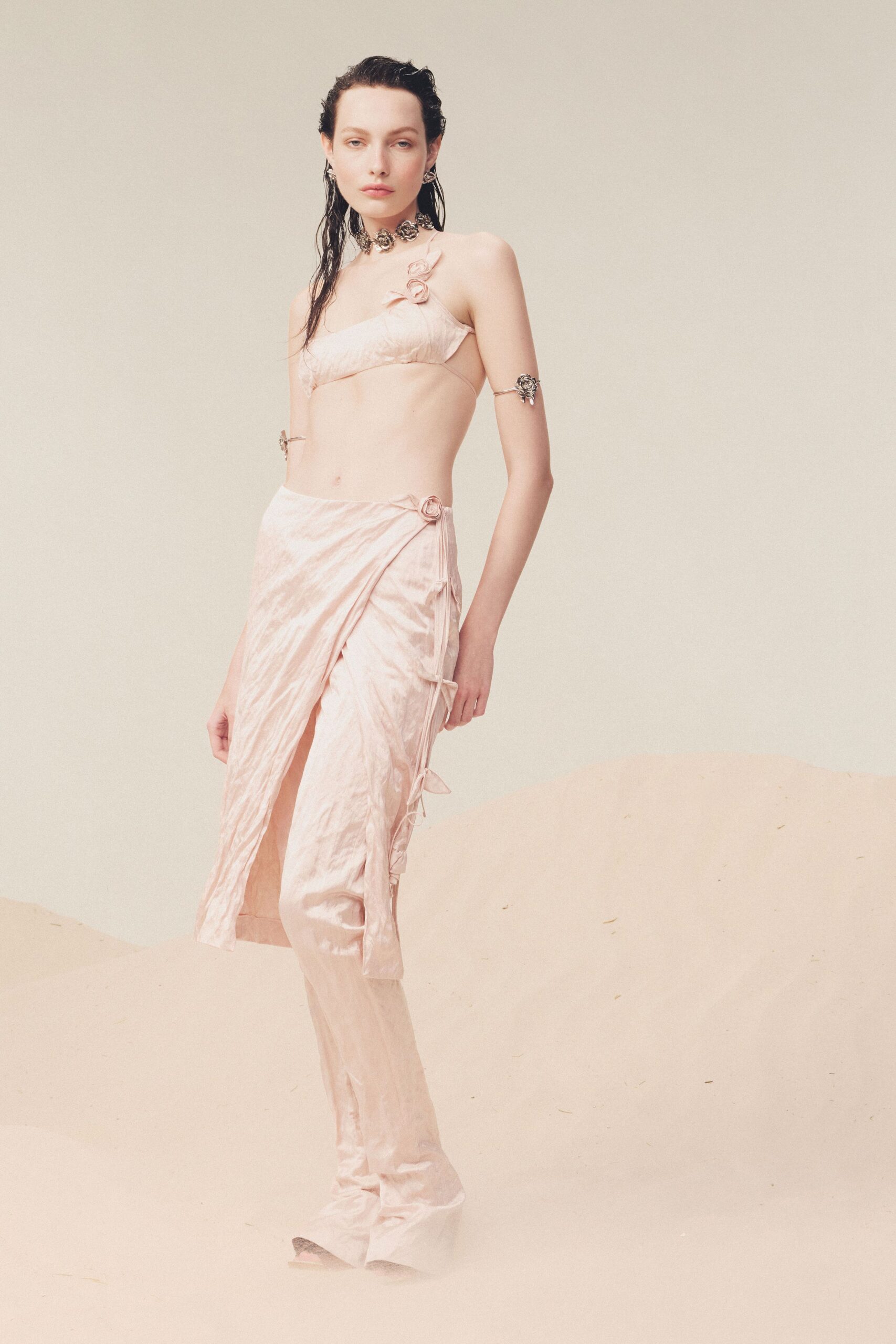 pink silk bikini and skirt