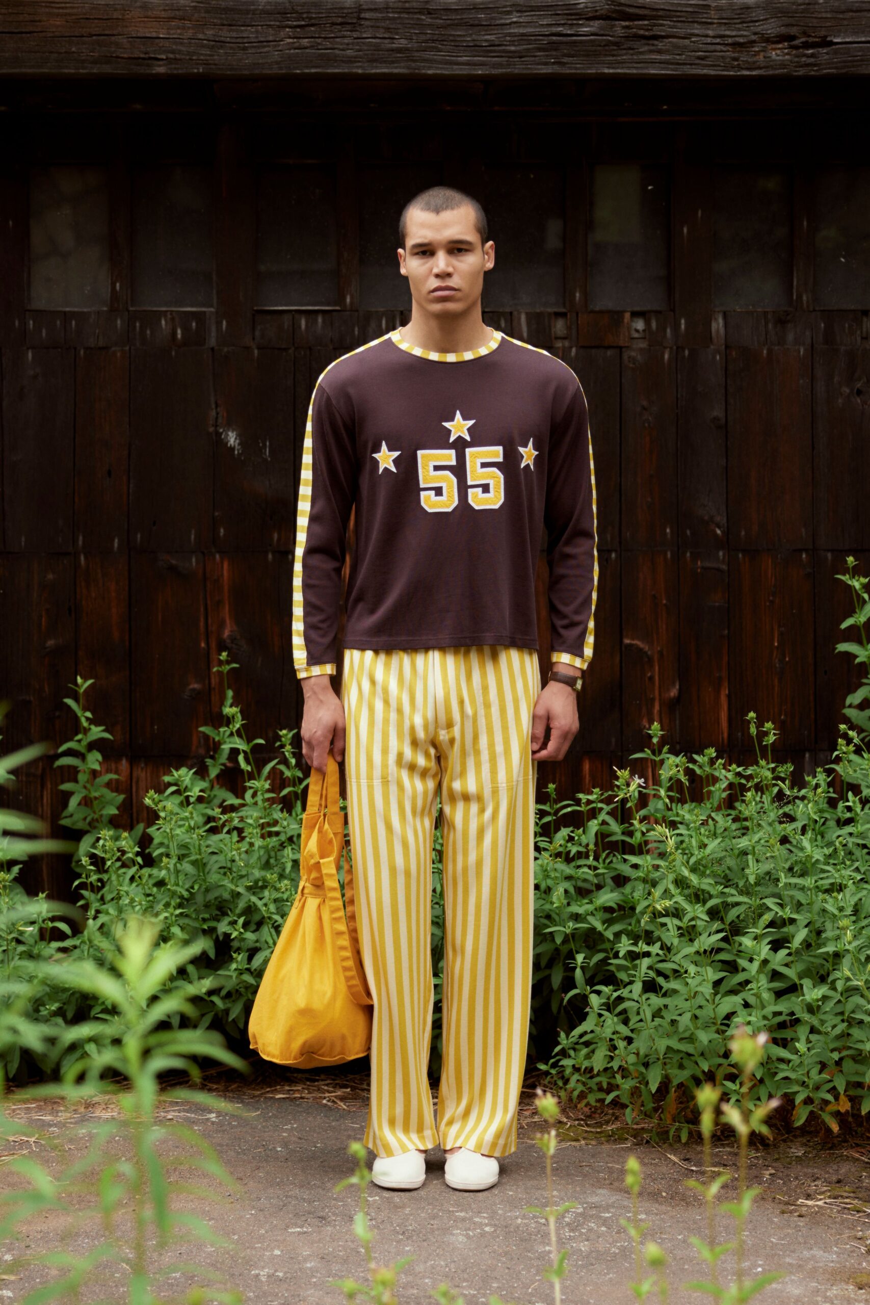 yellow relaxed striped pants