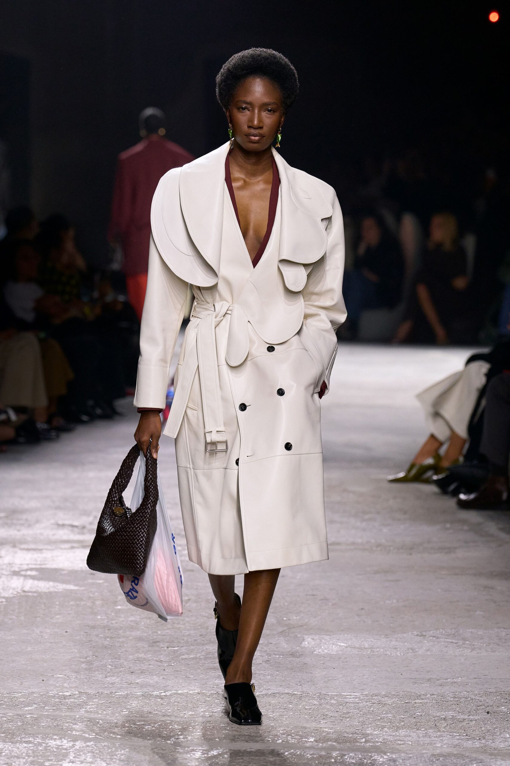 white cotton long-sleeve v-neck fitted draped belted coat