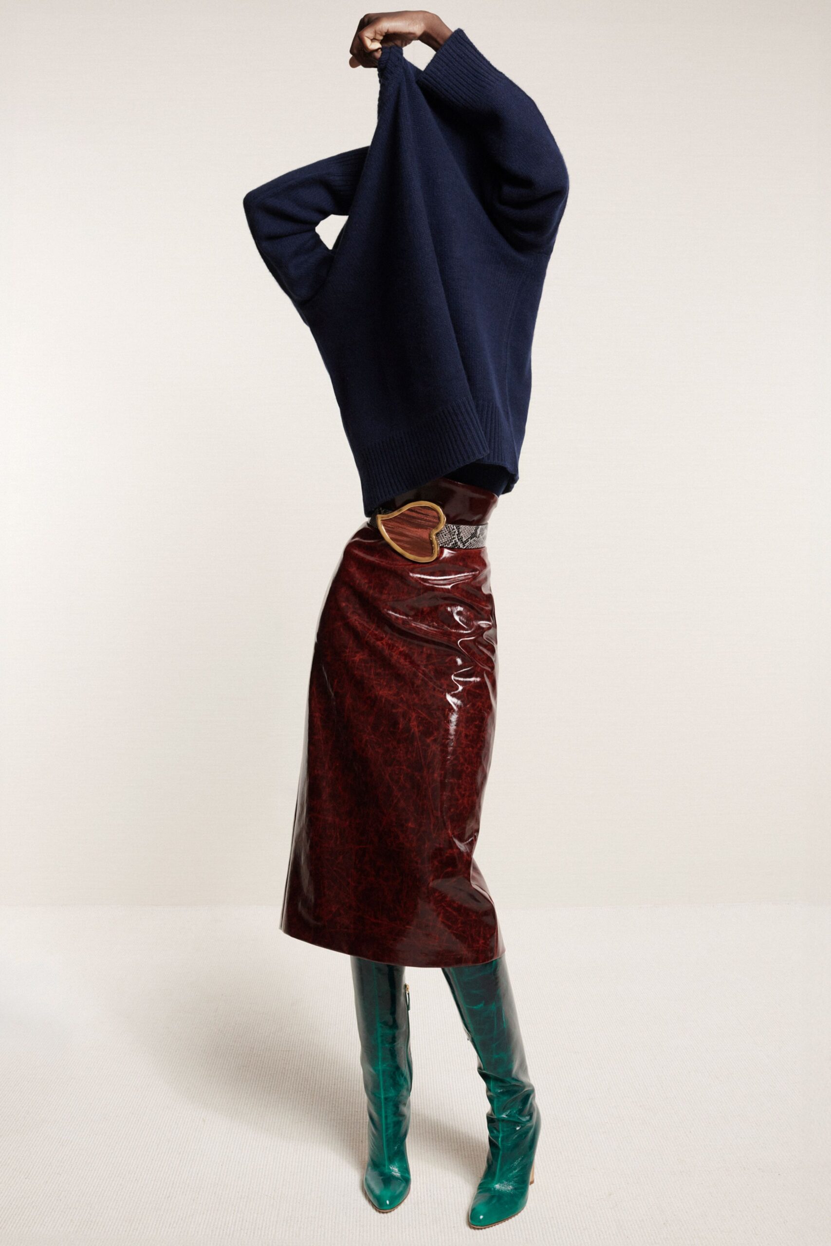 blue wool long-sleeve collared oversized sweater