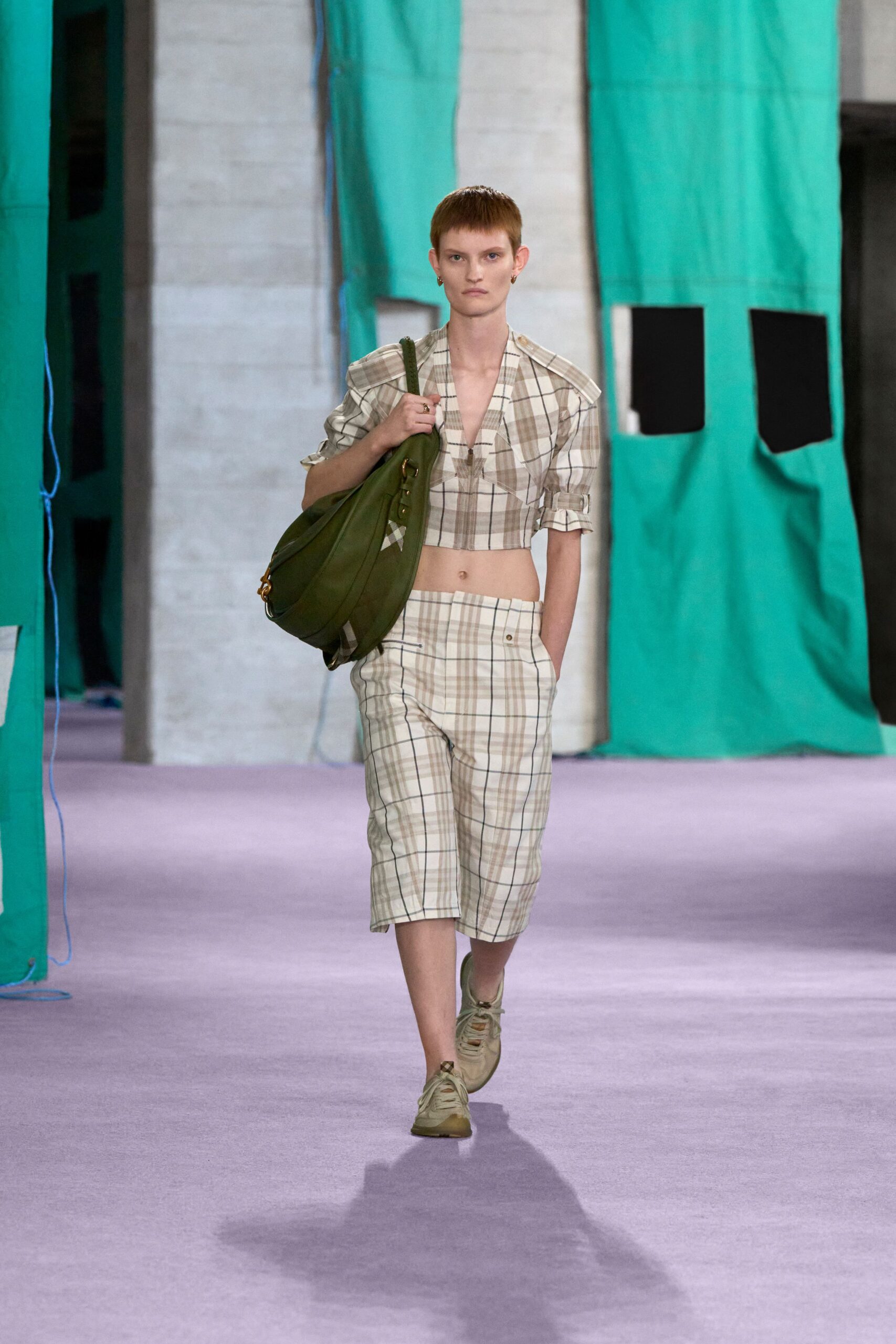 beige checked shirt and relaxed pants