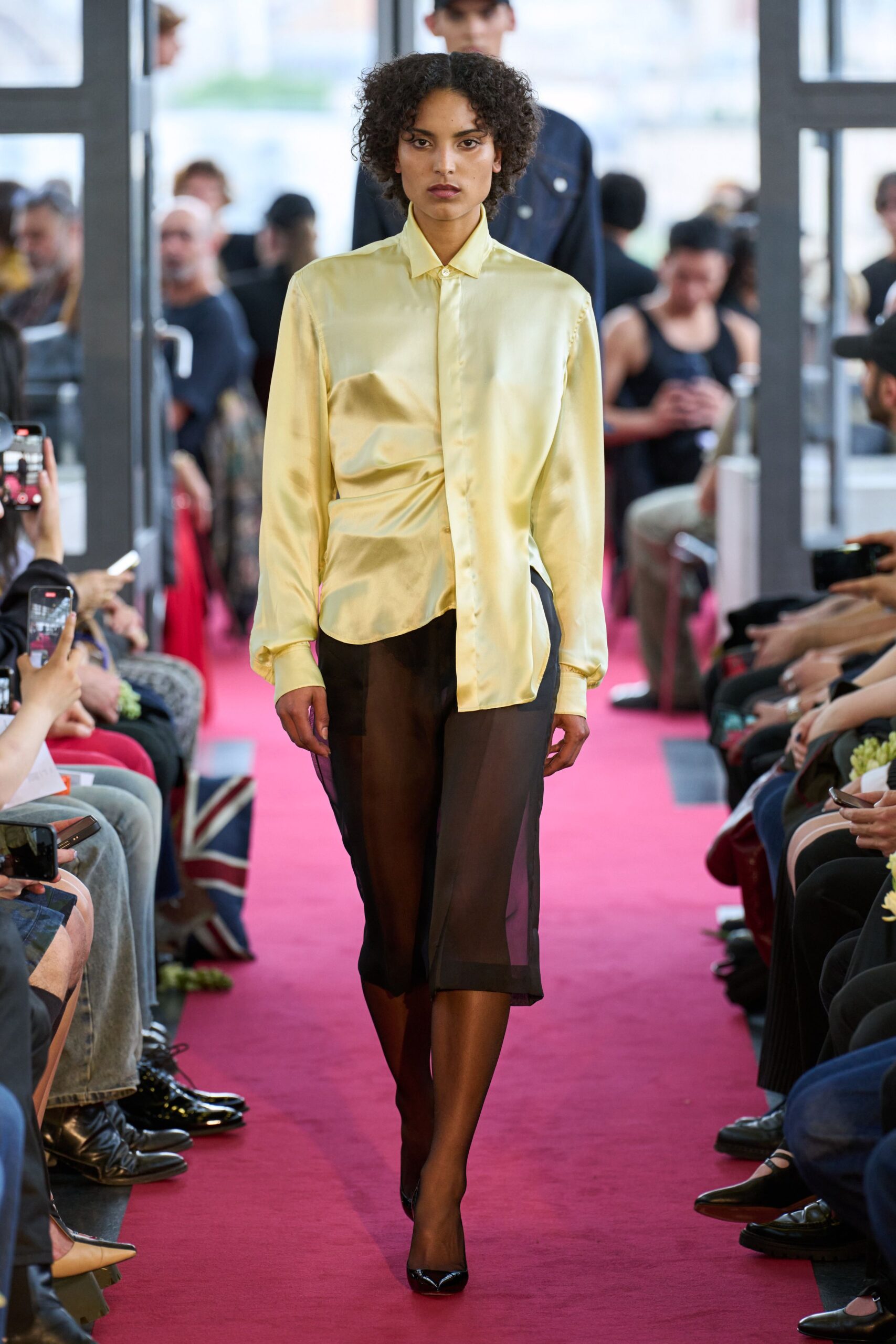 black relaxed straight-leg sheer pants