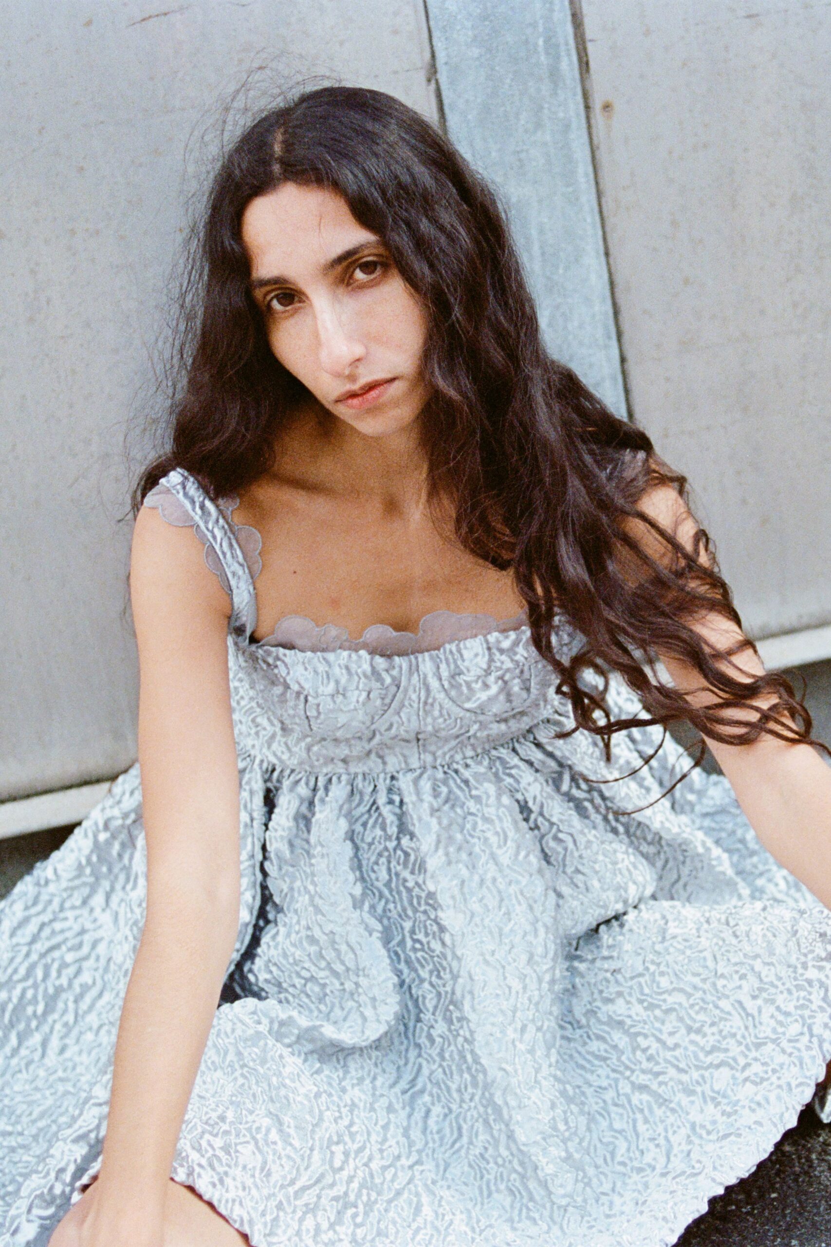 blue cotton sleeveless mini dress