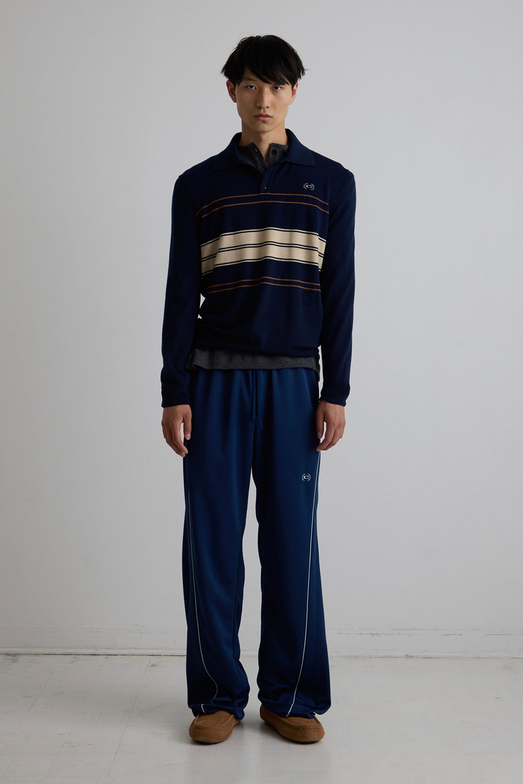 navy striped shirt with blue pants