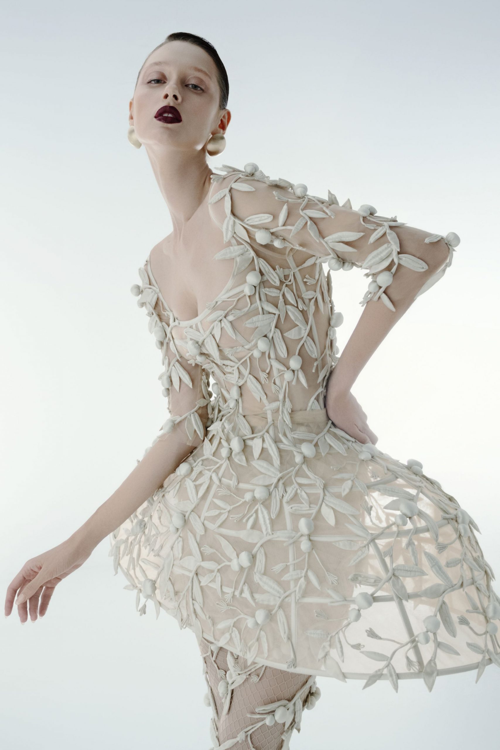 beige sheer embroidered mini dress