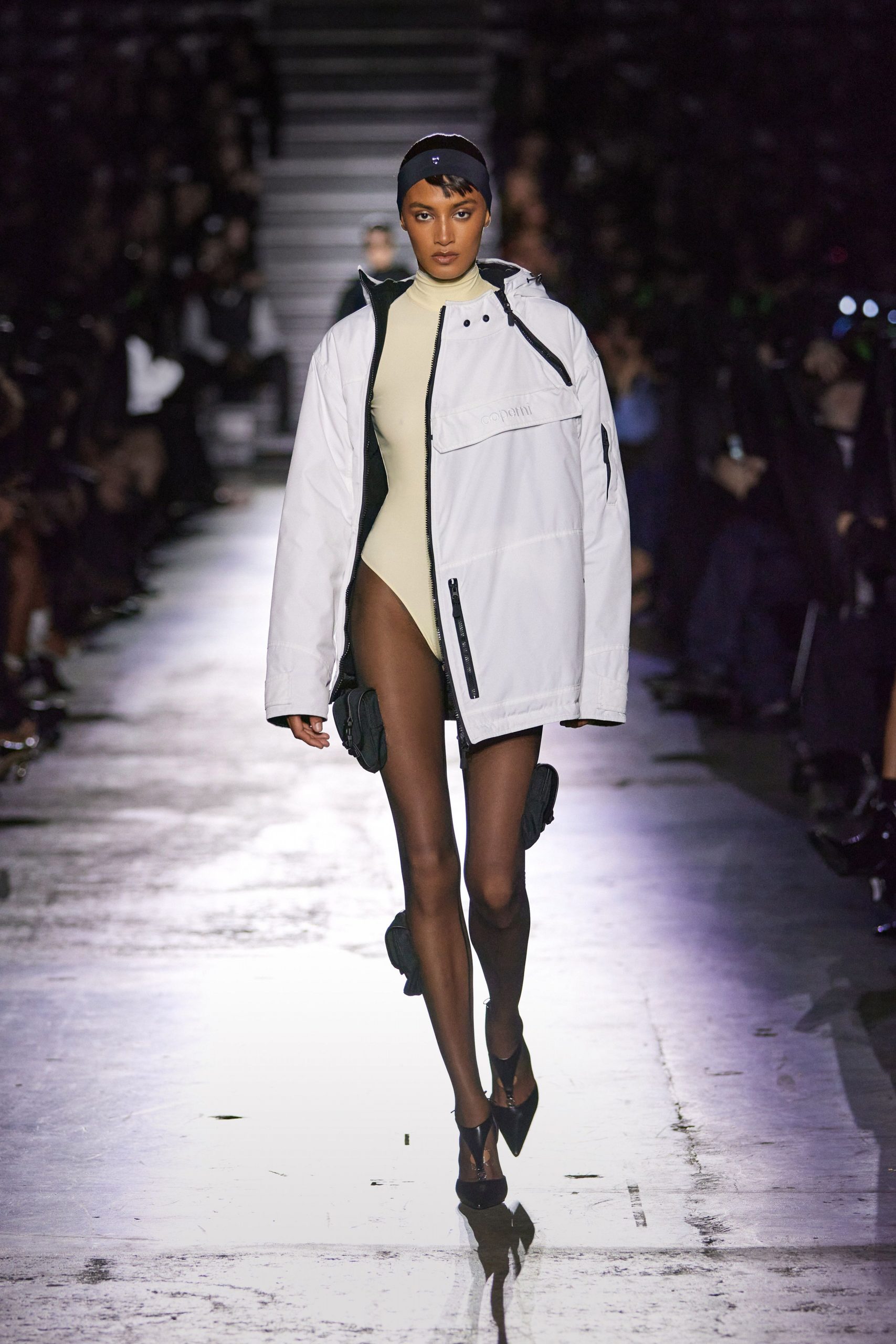 white oversized jacket beige bodysuit