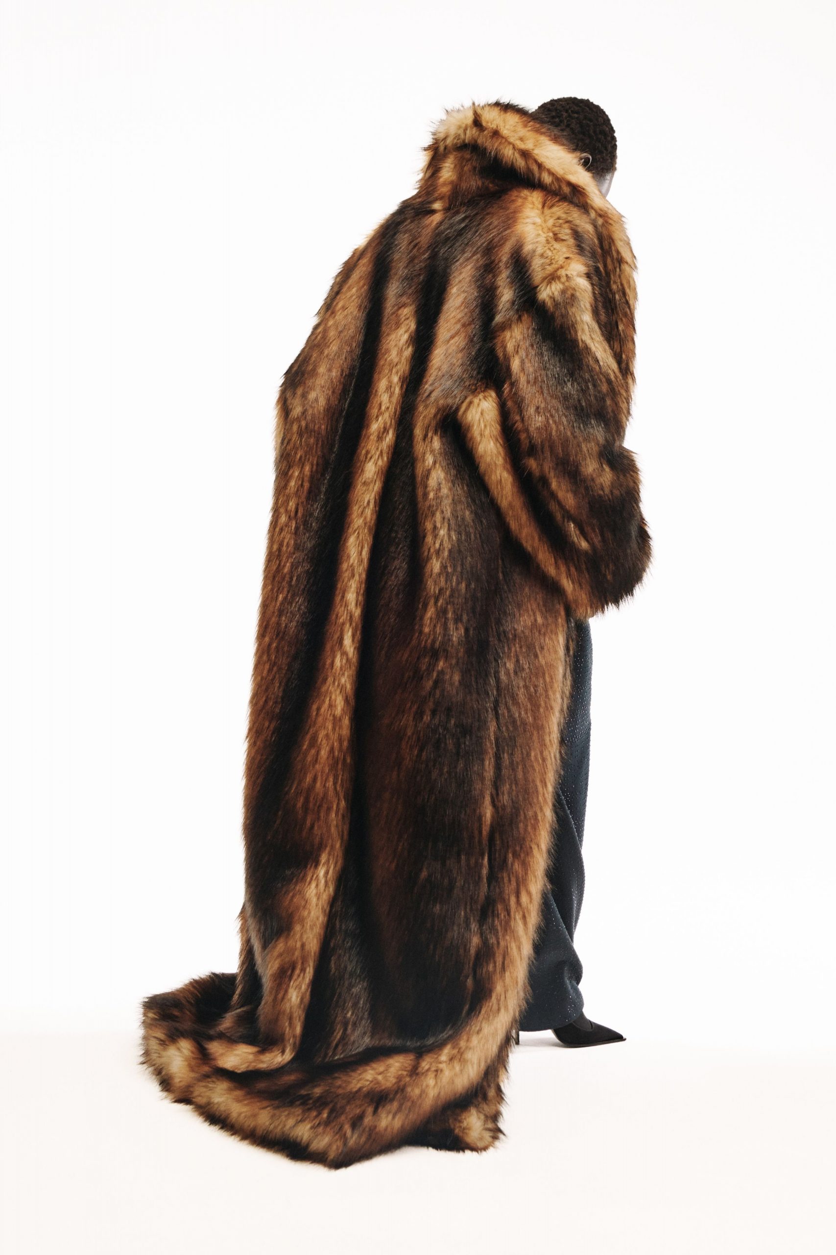 brown fur relaxed maxi coat