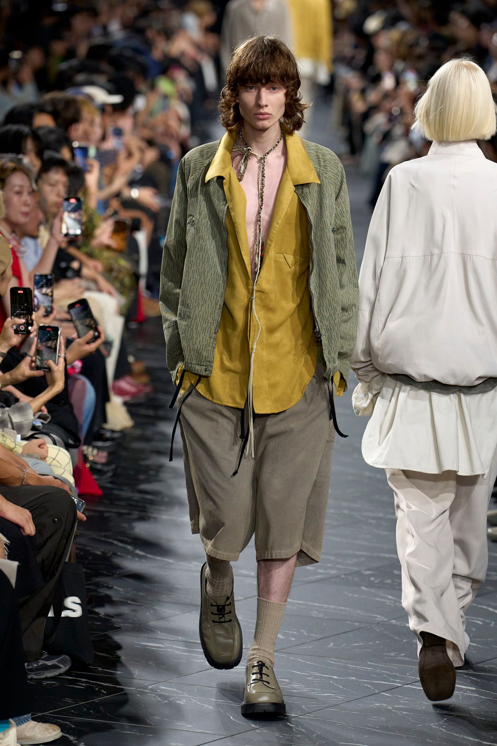 relaxed green jacket with yellow shirt