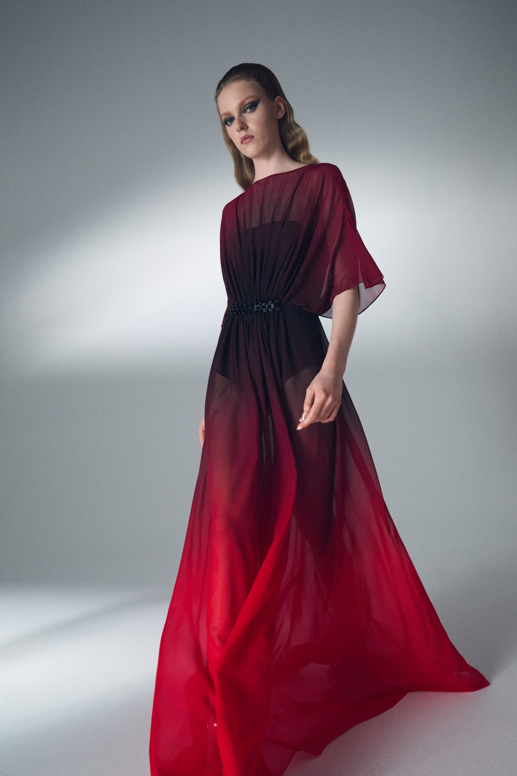red and black chiffon gown