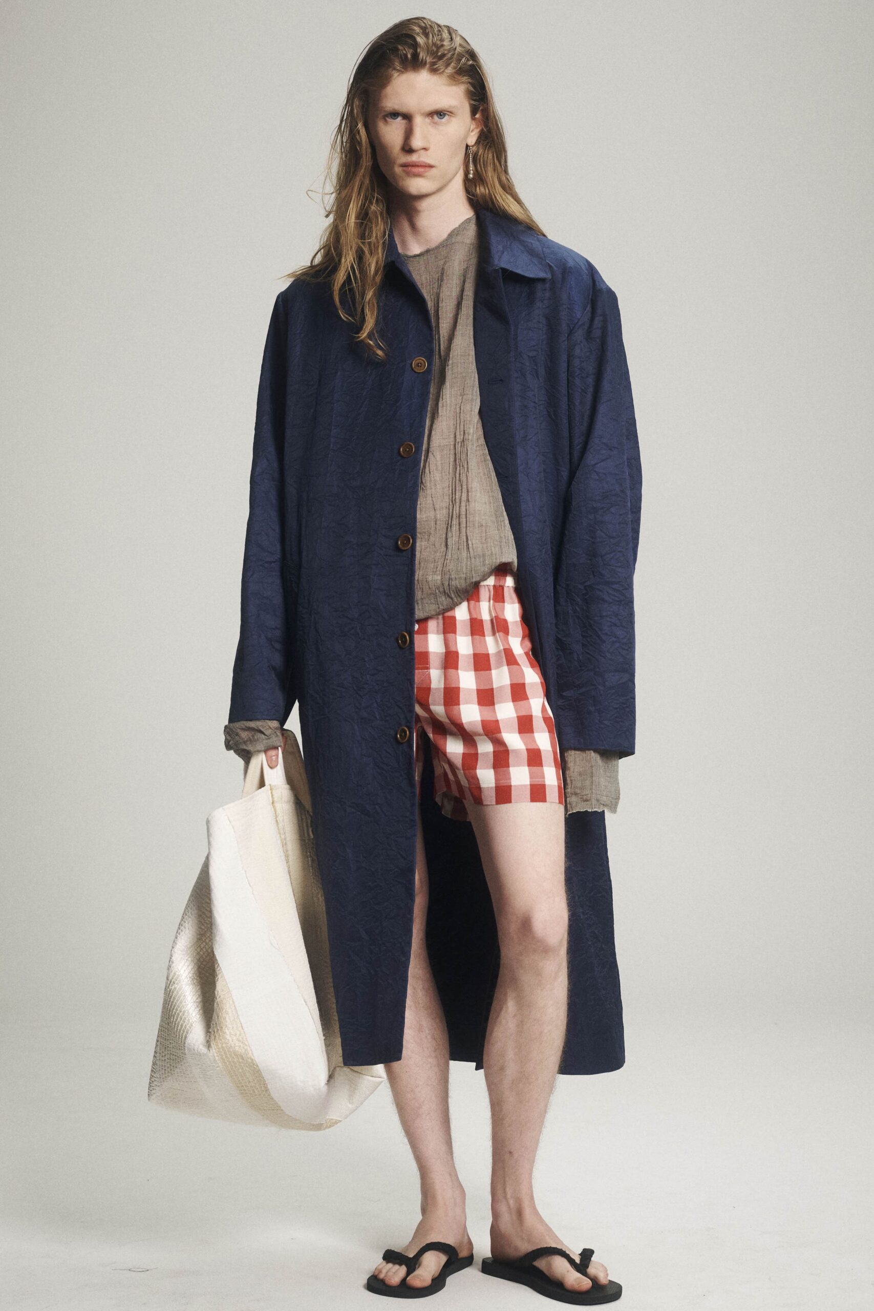 blue cotton long-sleeve collared oversized buttoned textured coat