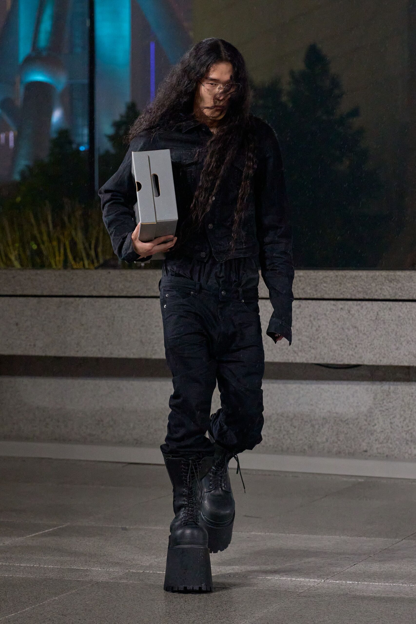black denim fitted zippered pants