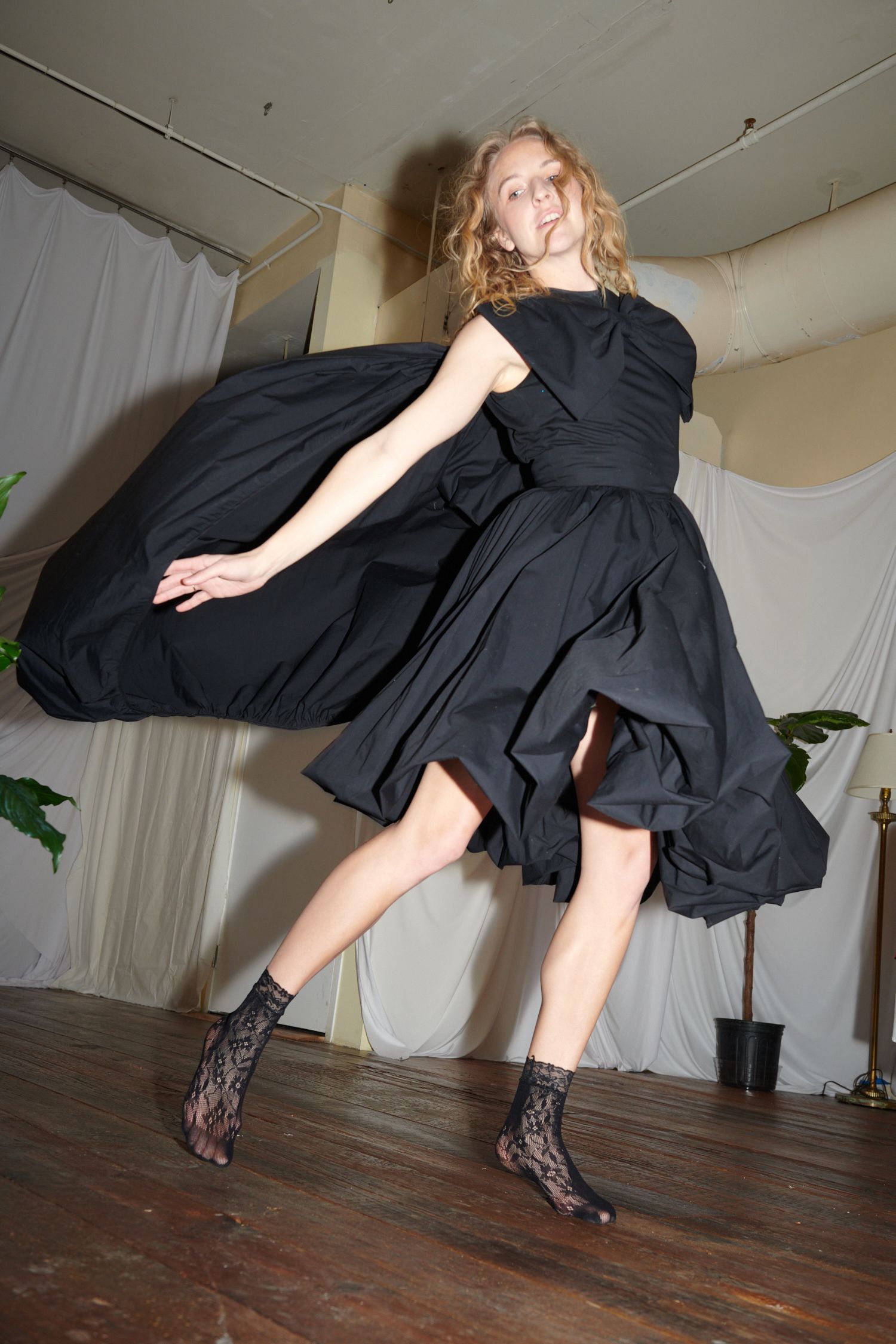 black cotton sleeveless v-neck fitted pleated layered dress