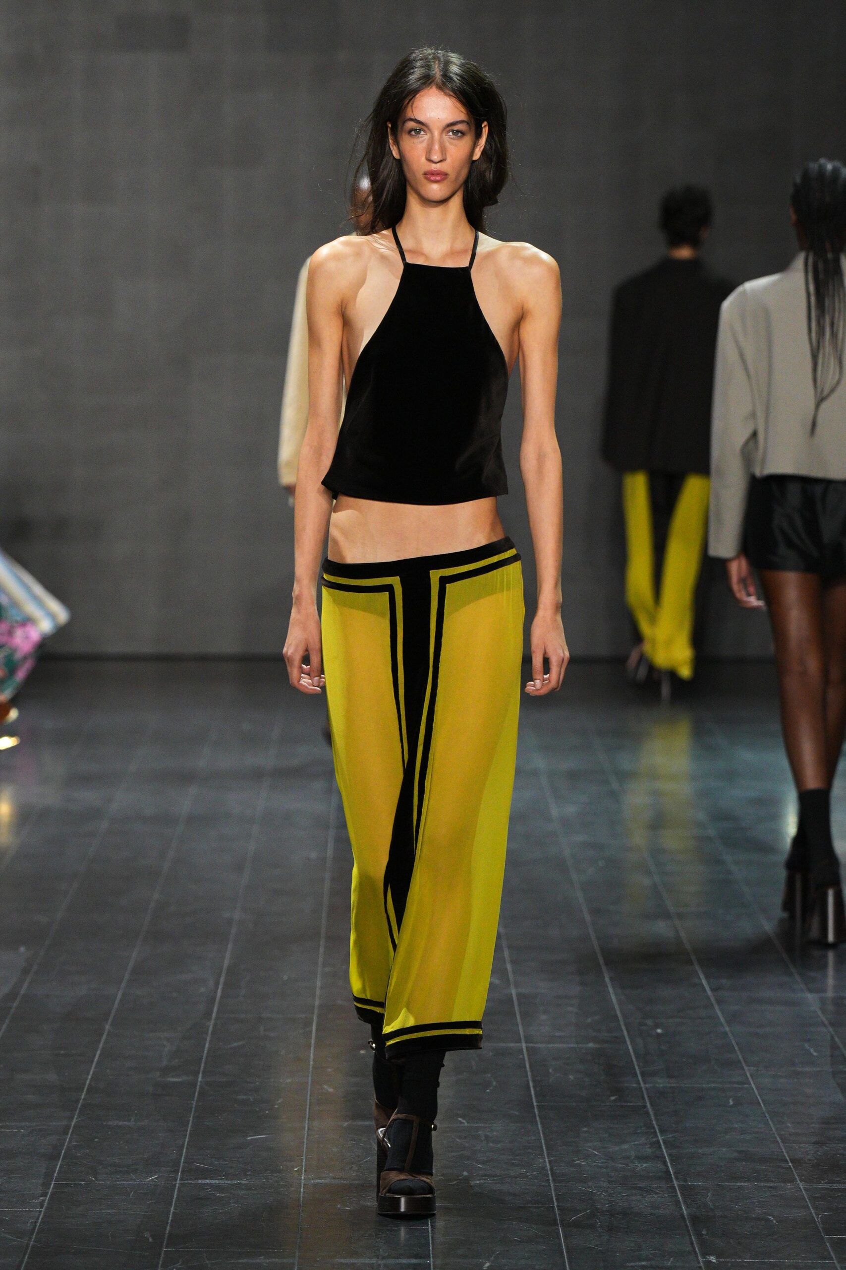 yellow silk relaxed color-blocked straight-leg flowing maxi pants