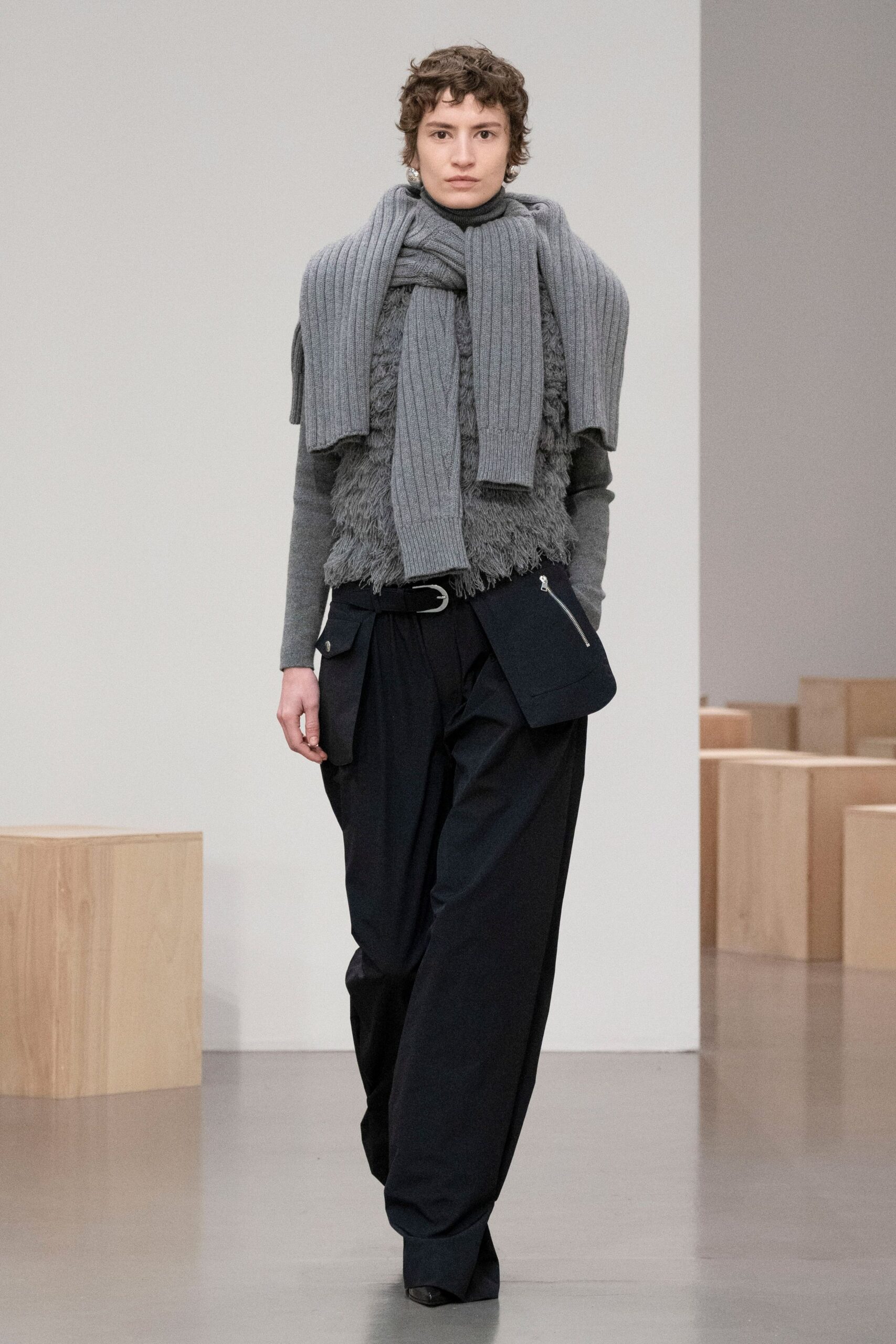 gray wool sweater with scarf