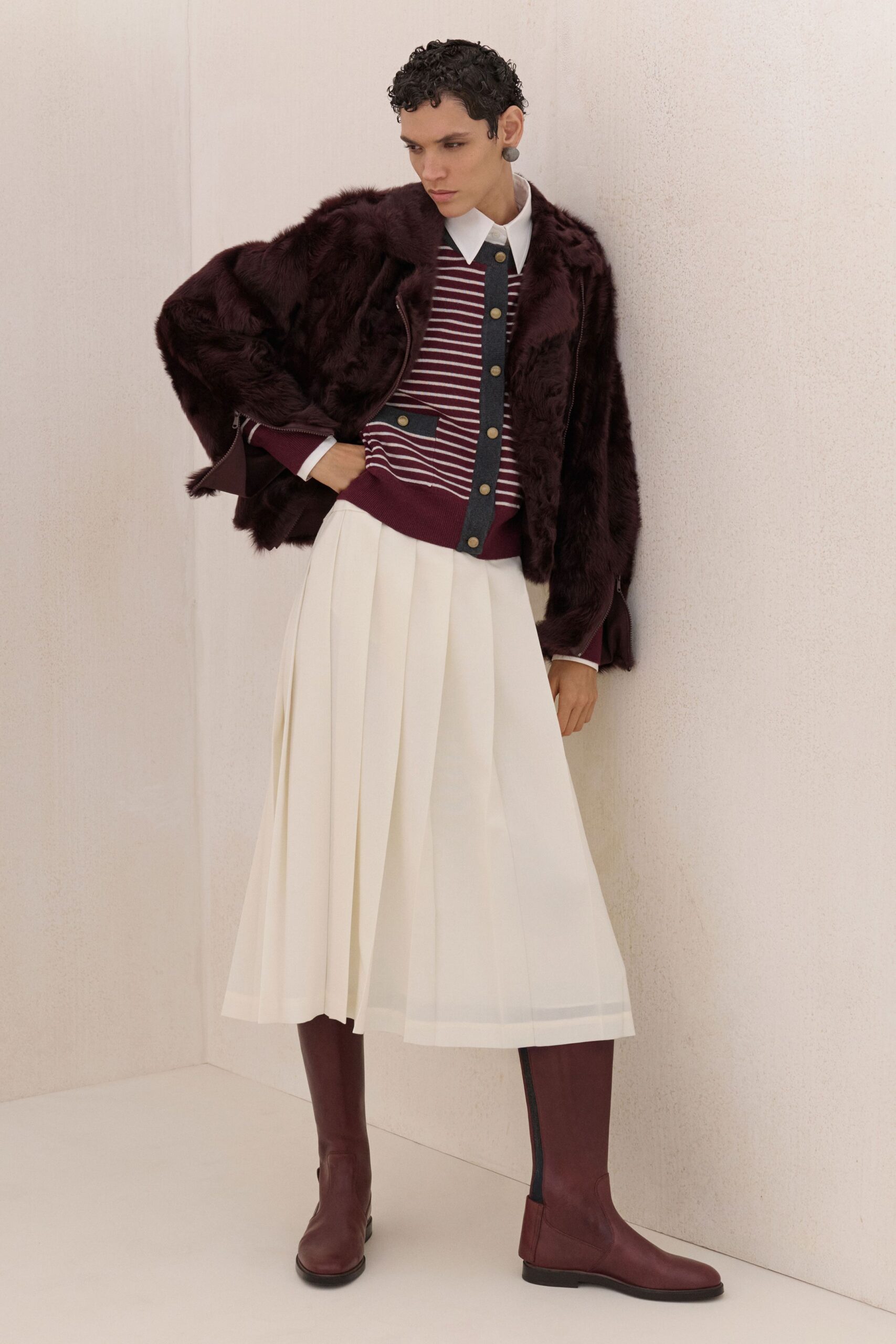 red wool long-sleeve fitted striped sweater