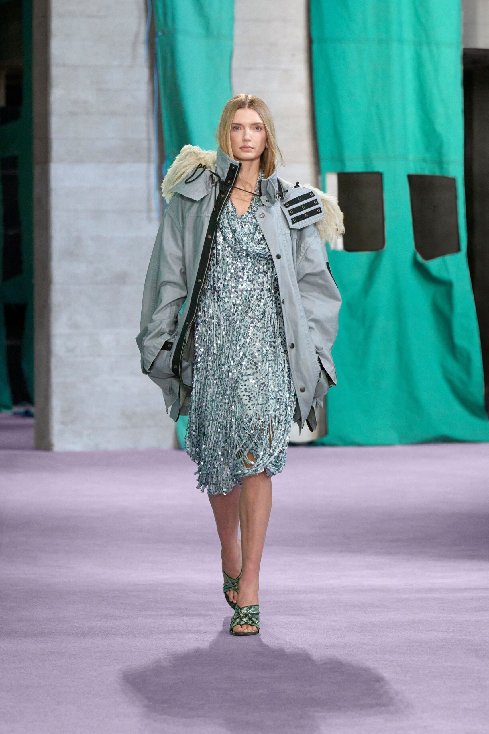 gray vinyl long-sleeve collared oversized coat
